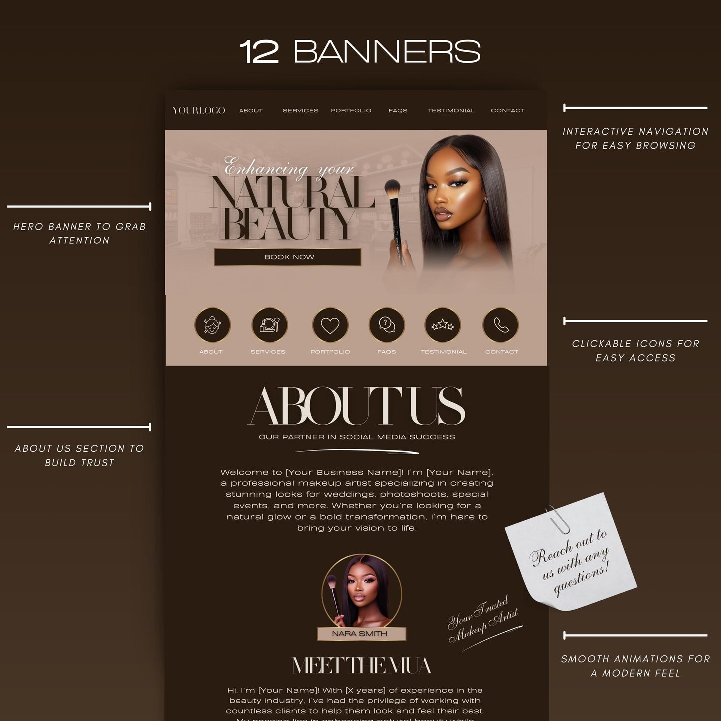 Makeup Artist Website Template, MUA Canva Website Design, Modern Beauty Business Editable Template