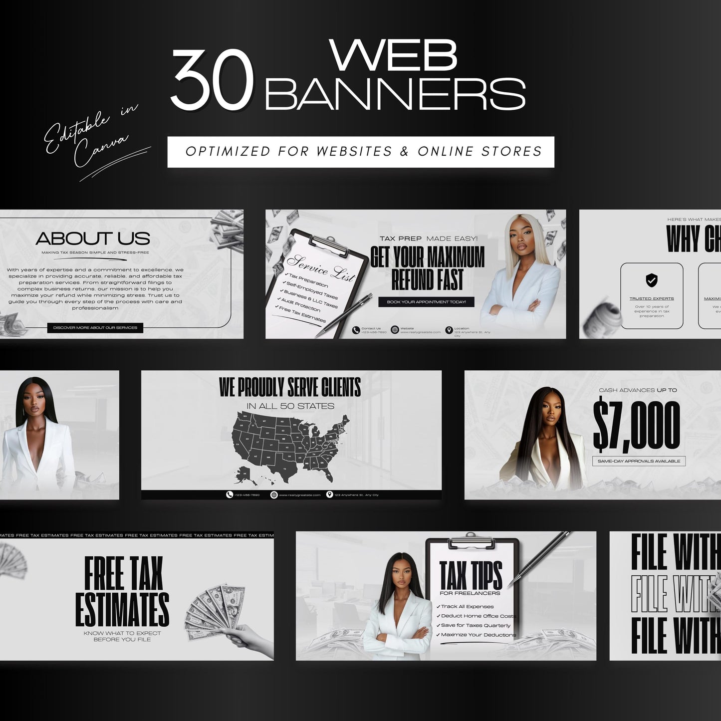 60 Professional Tax Prep Banners | Minimalist Accountant Website Templates