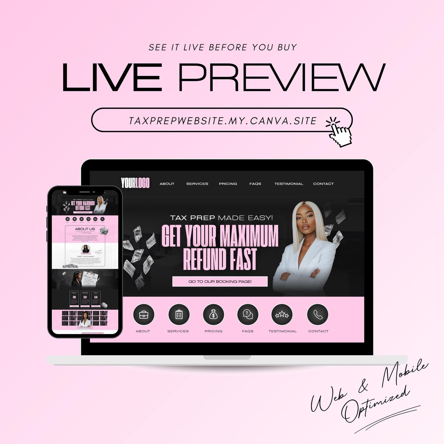 Tax Preparation Website Canva Template, Editable Accountant & Tax Service Site Design, Income Tax Business Website (Instant Download)