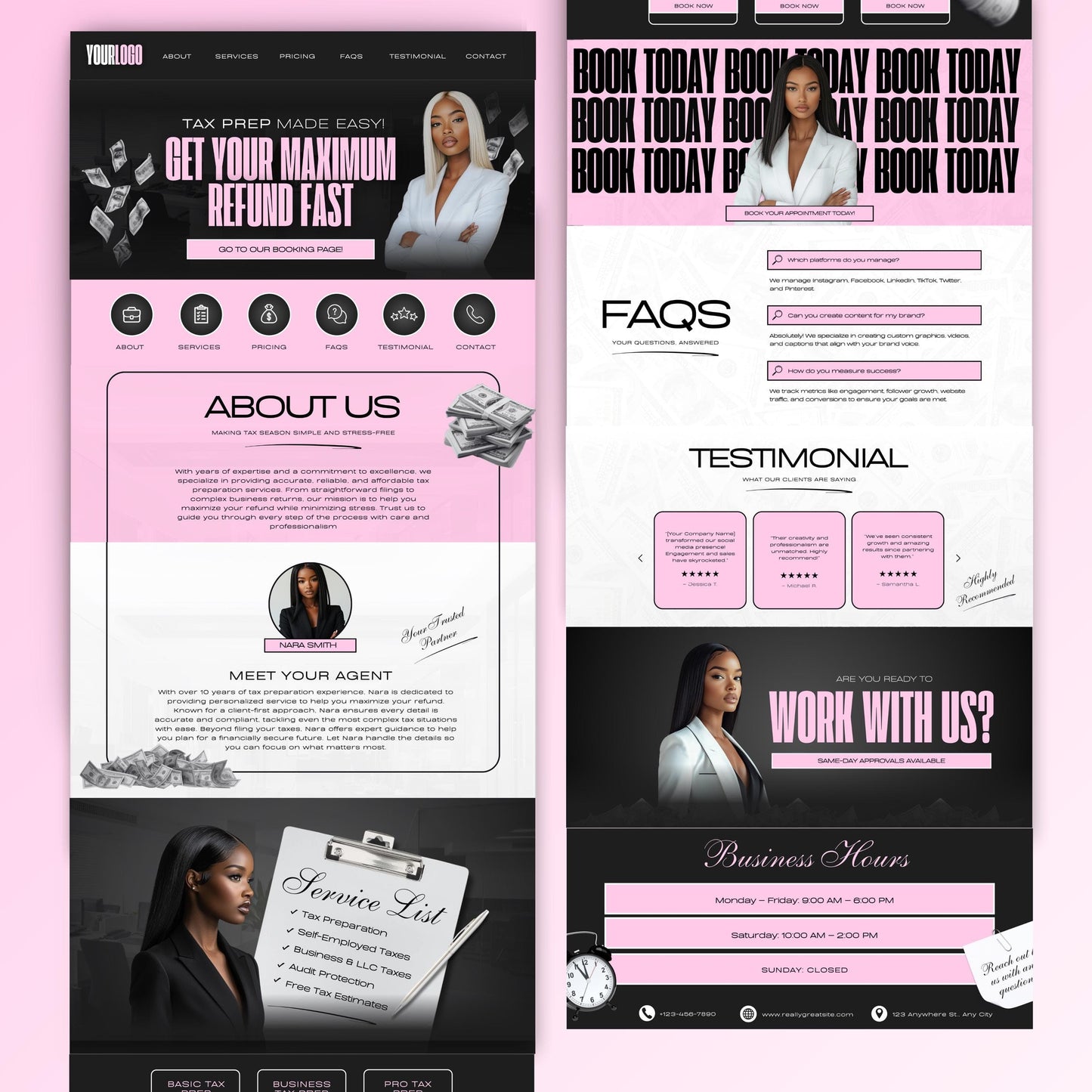 Tax Preparation Website Canva Template, Editable Accountant & Tax Service Site Design, Income Tax Business Website (Instant Download)
