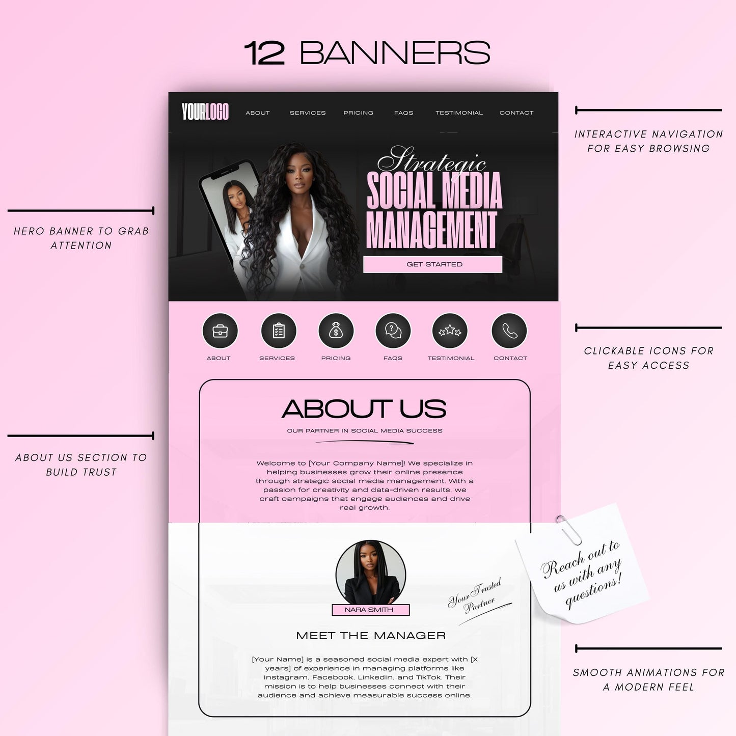 Social Media Management Website Template – Web & Mobile-Optimized Canva Template for Social Media Managers (Editable, No Code)
