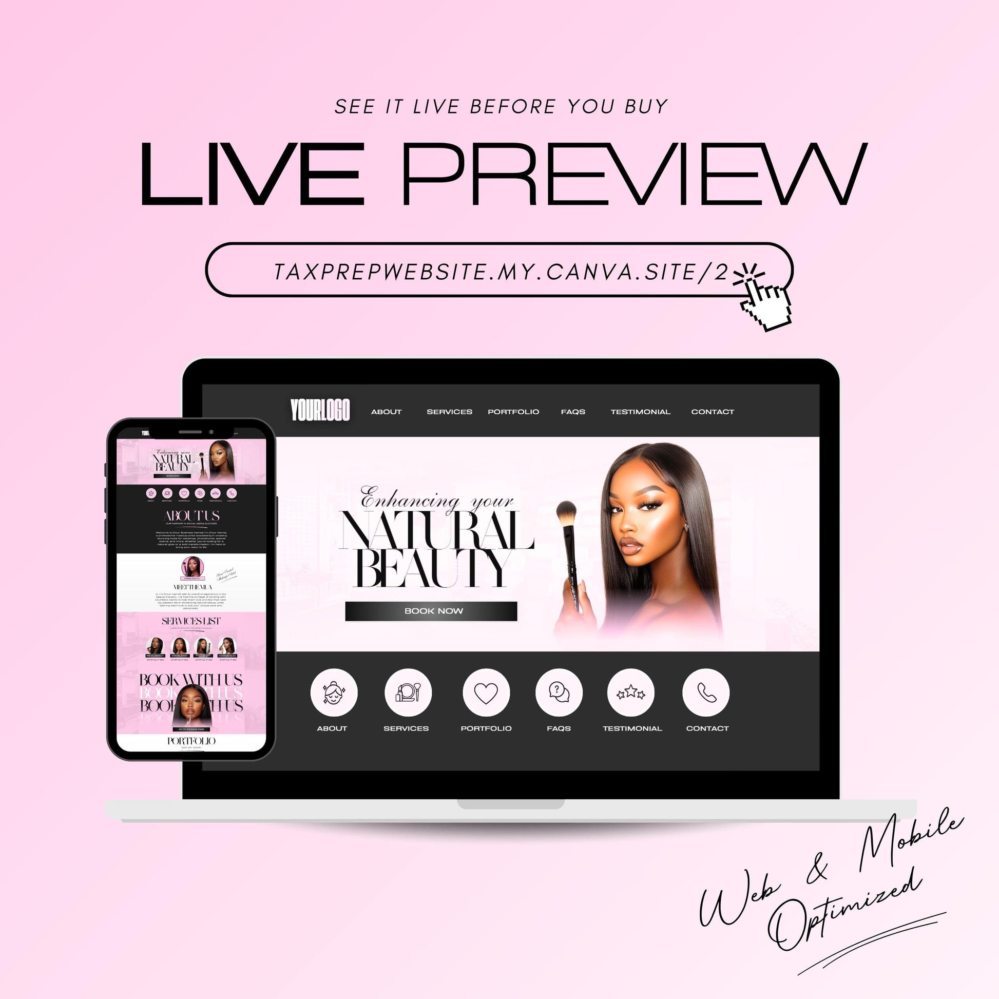 MUA Canva Website Template, Makeup Artist Website Design, Modern Beauty Business Editable Templates (Digital Download)