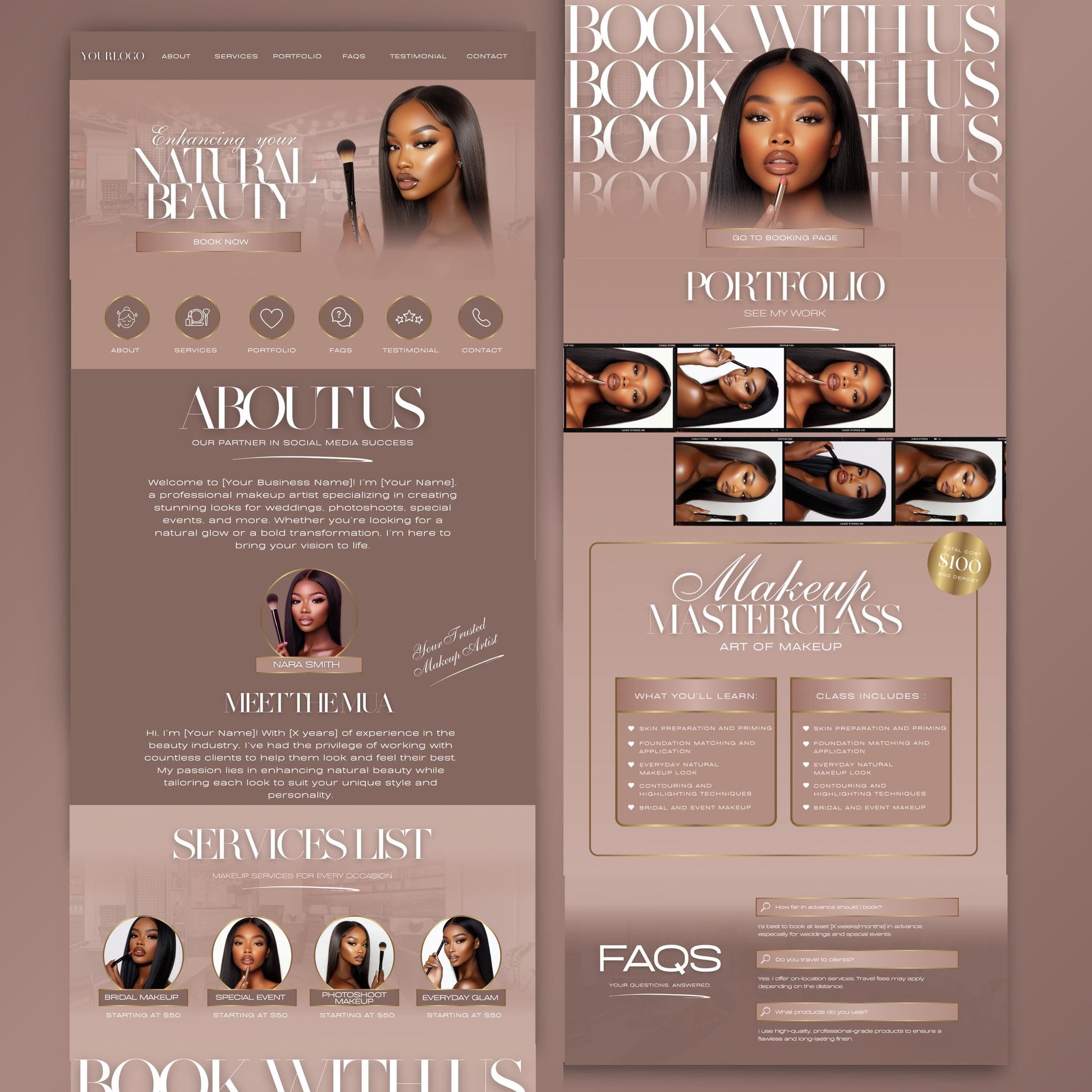 MUA Website Template, Editable Canva Makeup Artist Website Design, Modern Beauty Business Template
