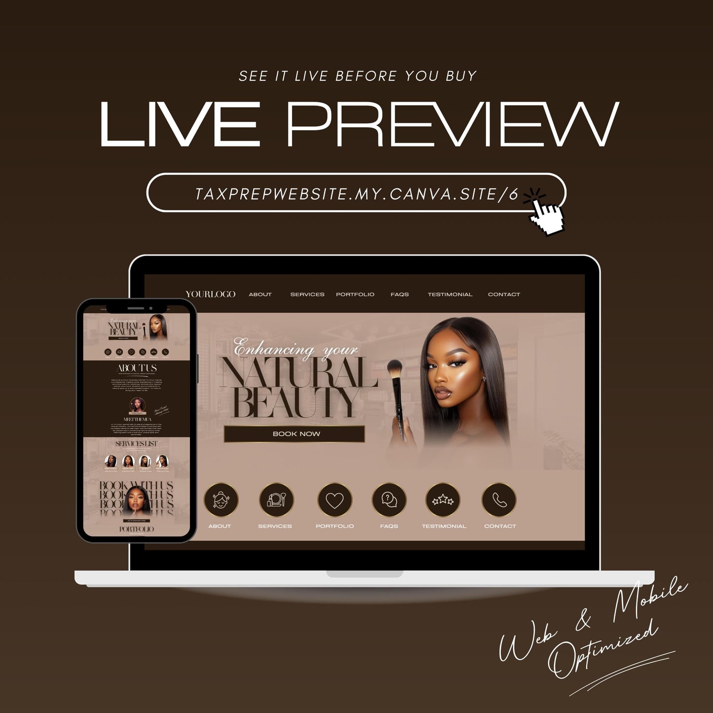 Makeup Artist Website Template, MUA Canva Website Design, Modern Beauty Business Editable Template