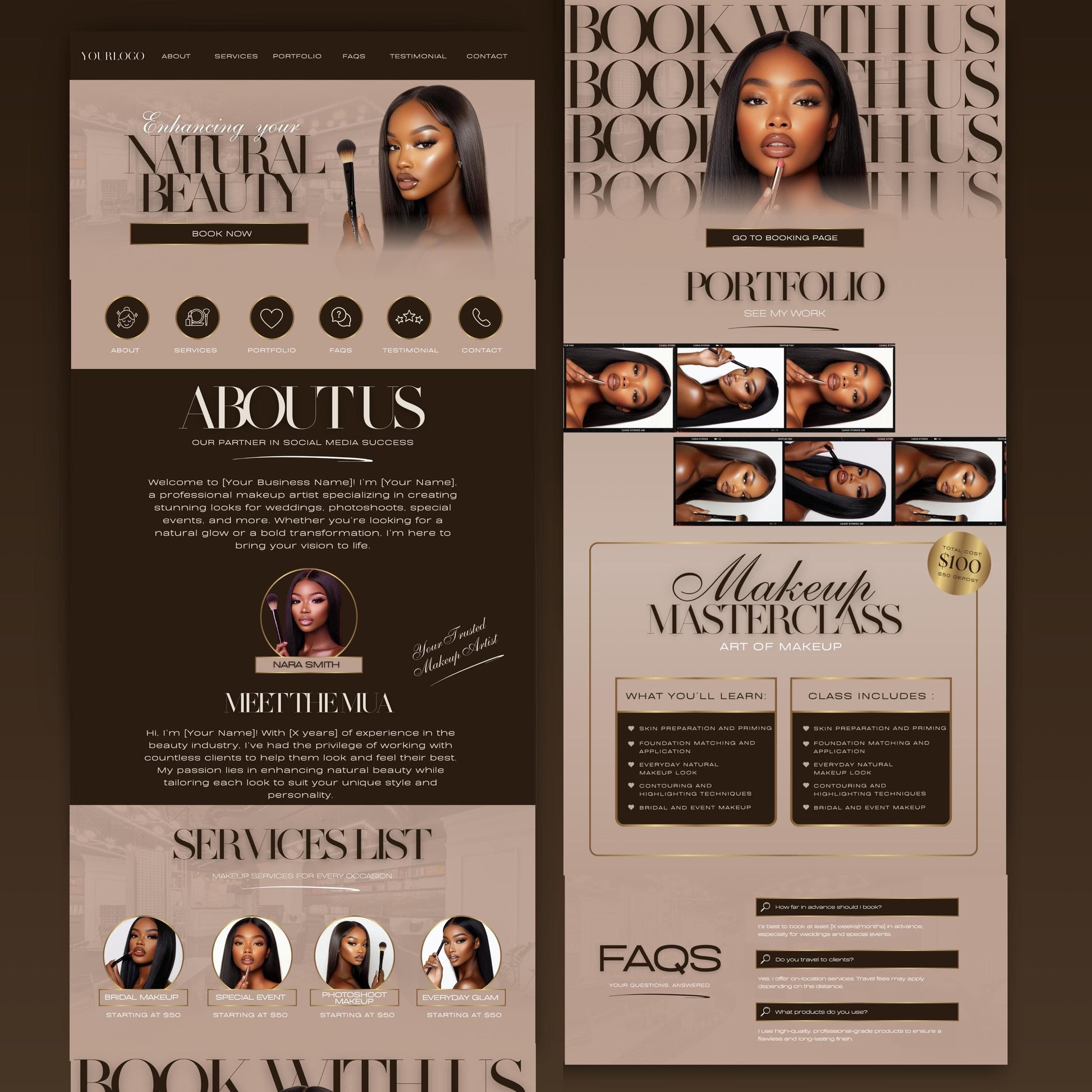 Makeup Artist Website Template, MUA Canva Website Design, Modern Beauty Business Editable Template