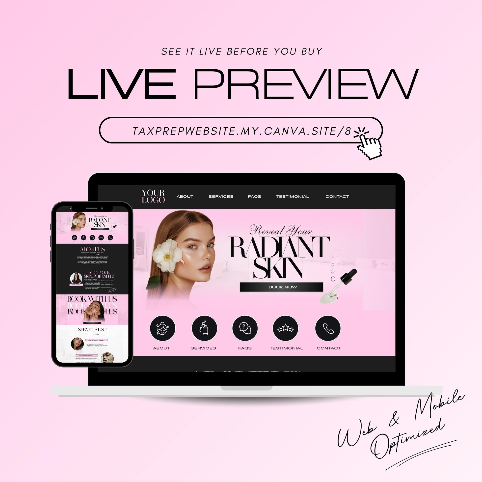 Skincare Website Template, Editable Canva Web Banners, Skincare banners, Skincare Site template, skincare canva site