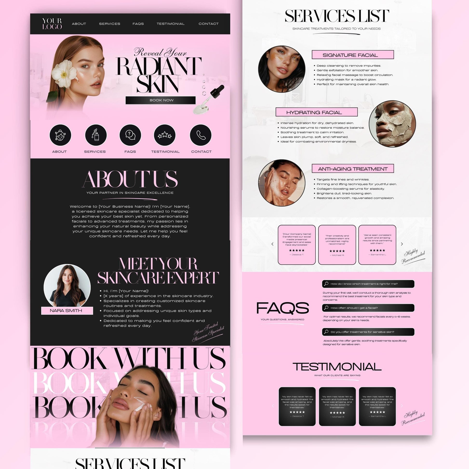 Skincare Website Template, Editable Canva Web Banners, Skincare banners, Skincare Site template, skincare canva site