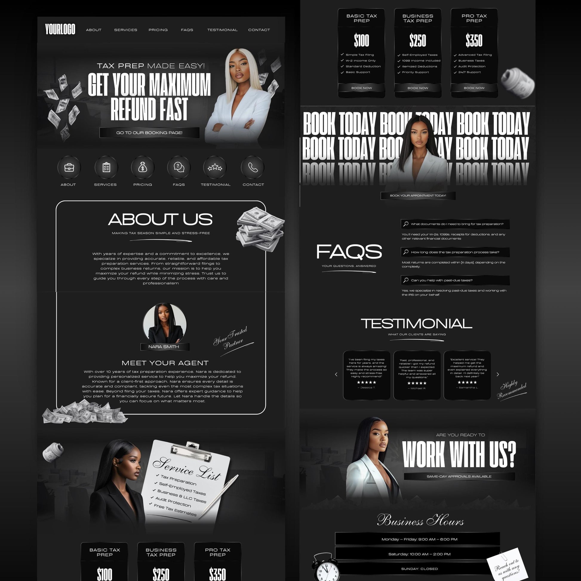 Tax Prep Website Template | Editable Canva Design for Tax Professionals | Tax Preparer & Accounting Website | Mobile Friendly | No Code