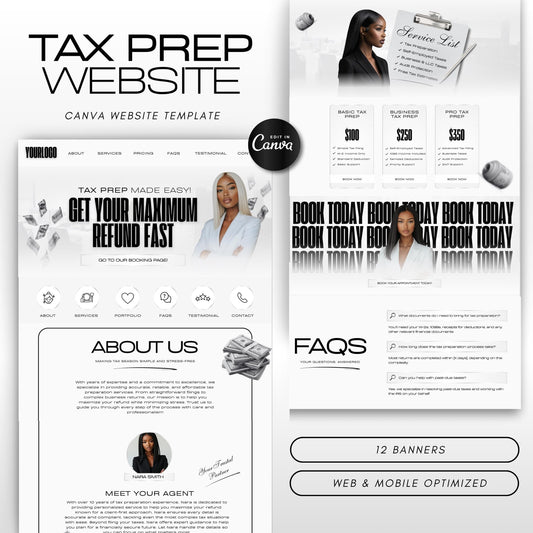 Tax Service Website Canva Template, Accountant & Tax Prep Business Website Design, Editable Online Site Templates (Digital Download)