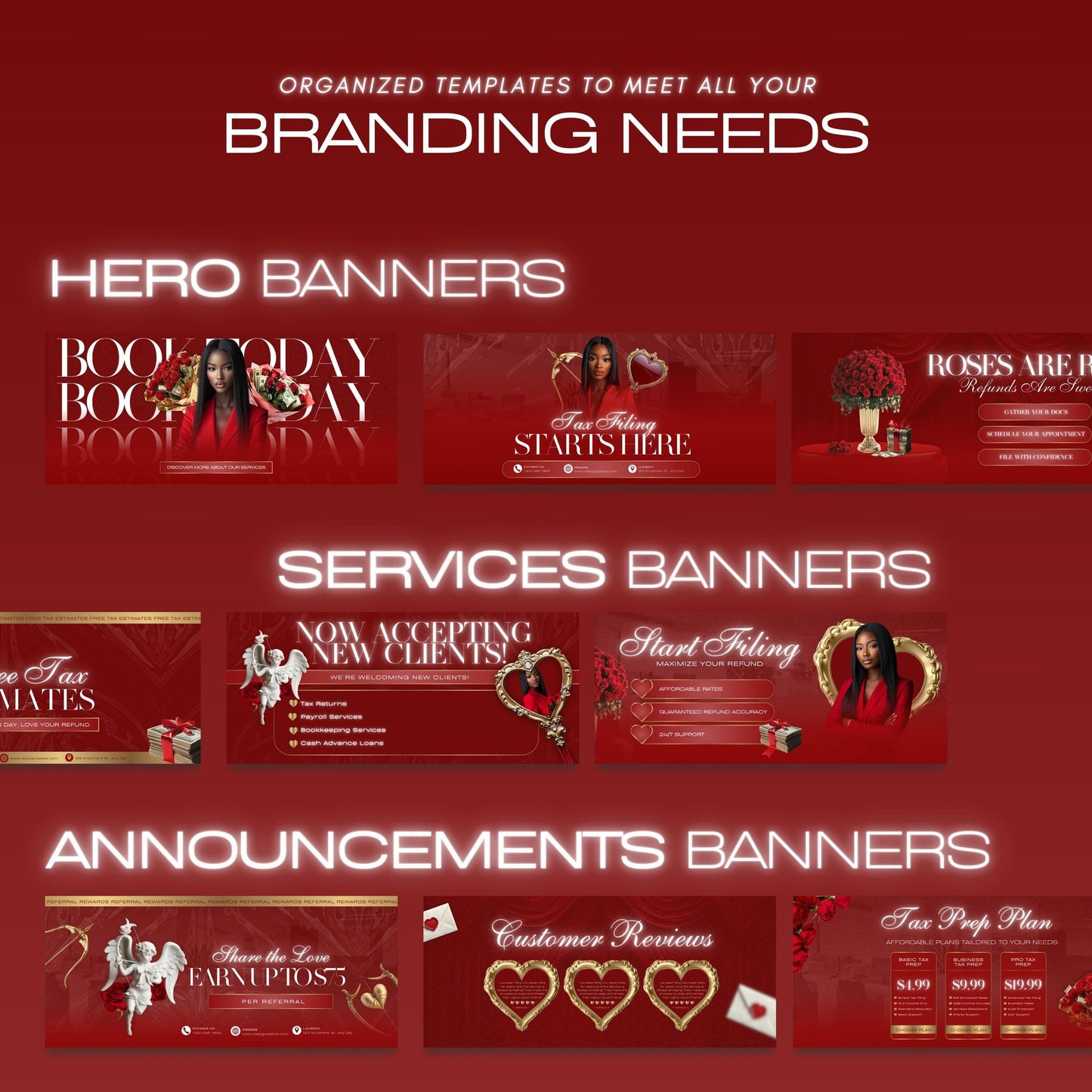 60 Valentine Tax Prep Banners | Red Luxury Accountant Marketing Templates