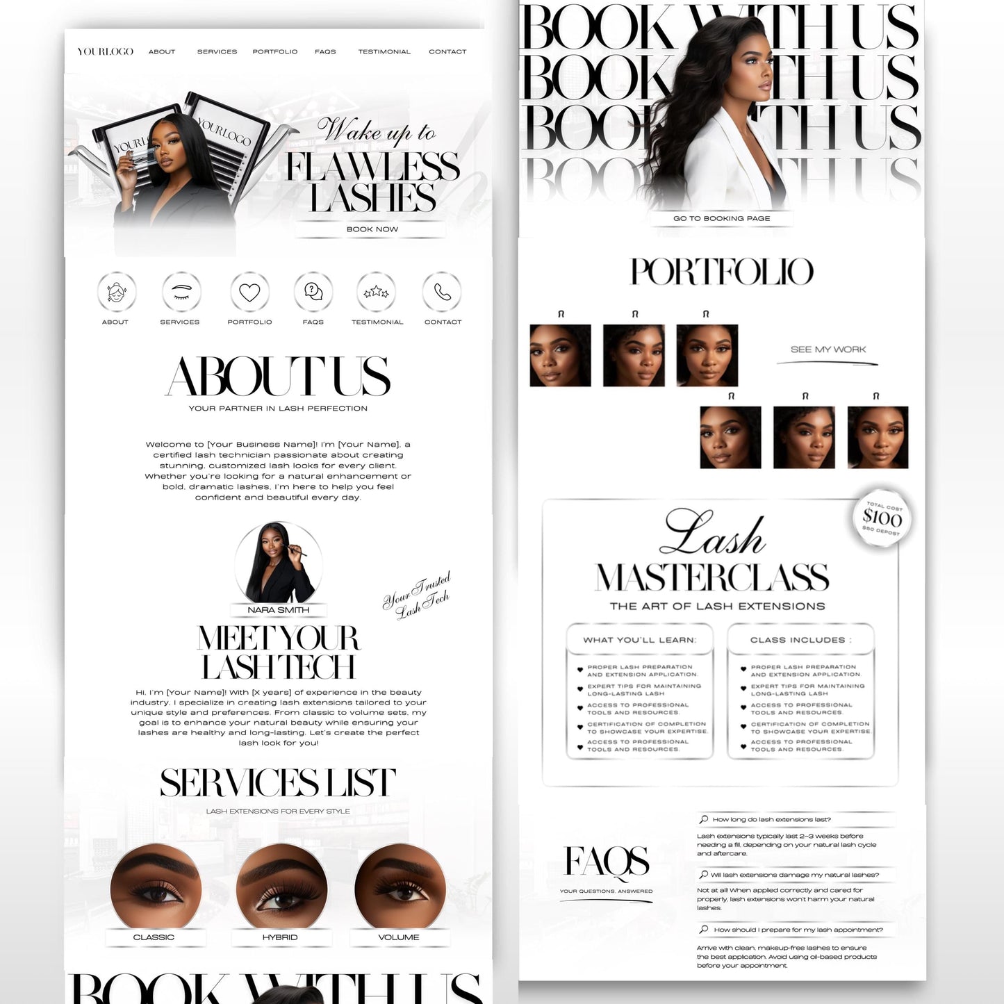 Lash Tech Website Template, Editable Canva Web Banners & Link in Bio Website, Eyelash Extension Beauty Business Design