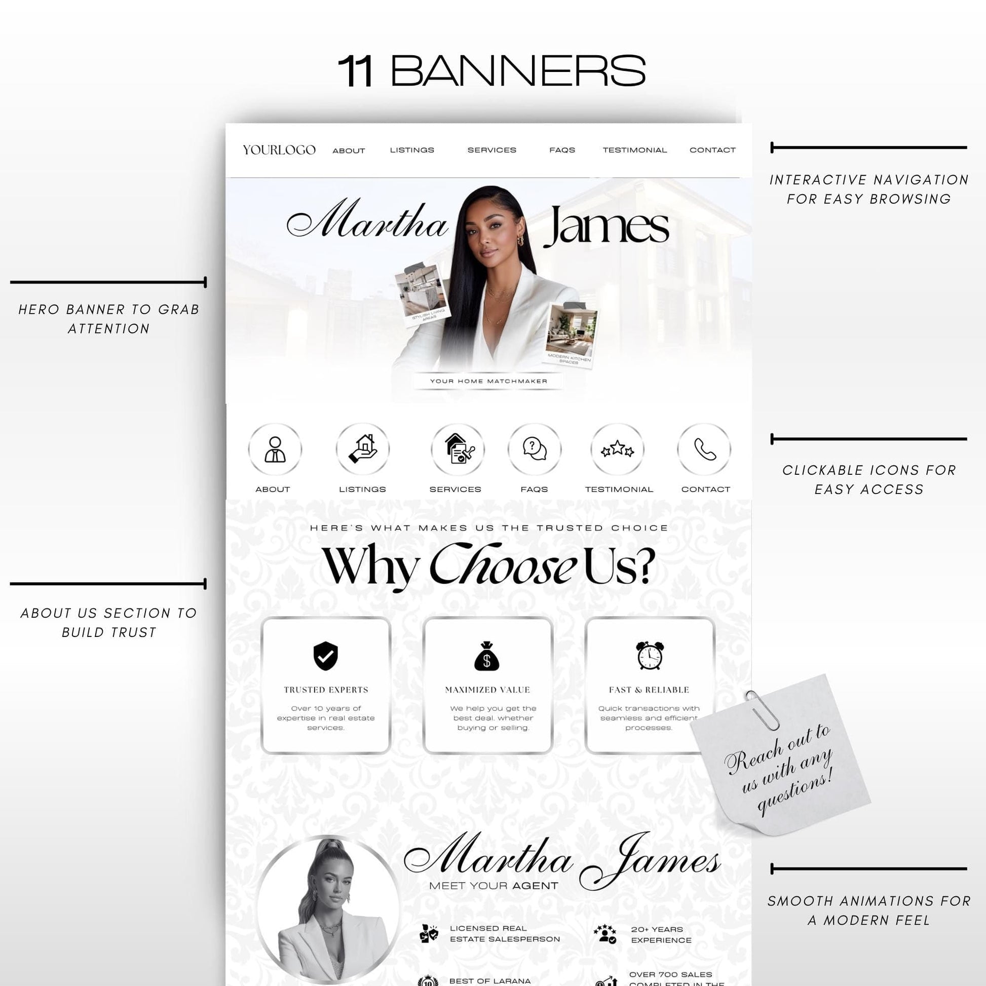 Realtor Website Template Canva, Real Estate Landing Page Design, Property Listing, Open House & For Sale Website Templates