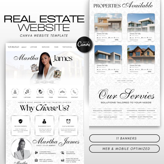 Realtor Website Template Canva, Real Estate Landing Page Design, Property Listing, Open House & For Sale Website Templates