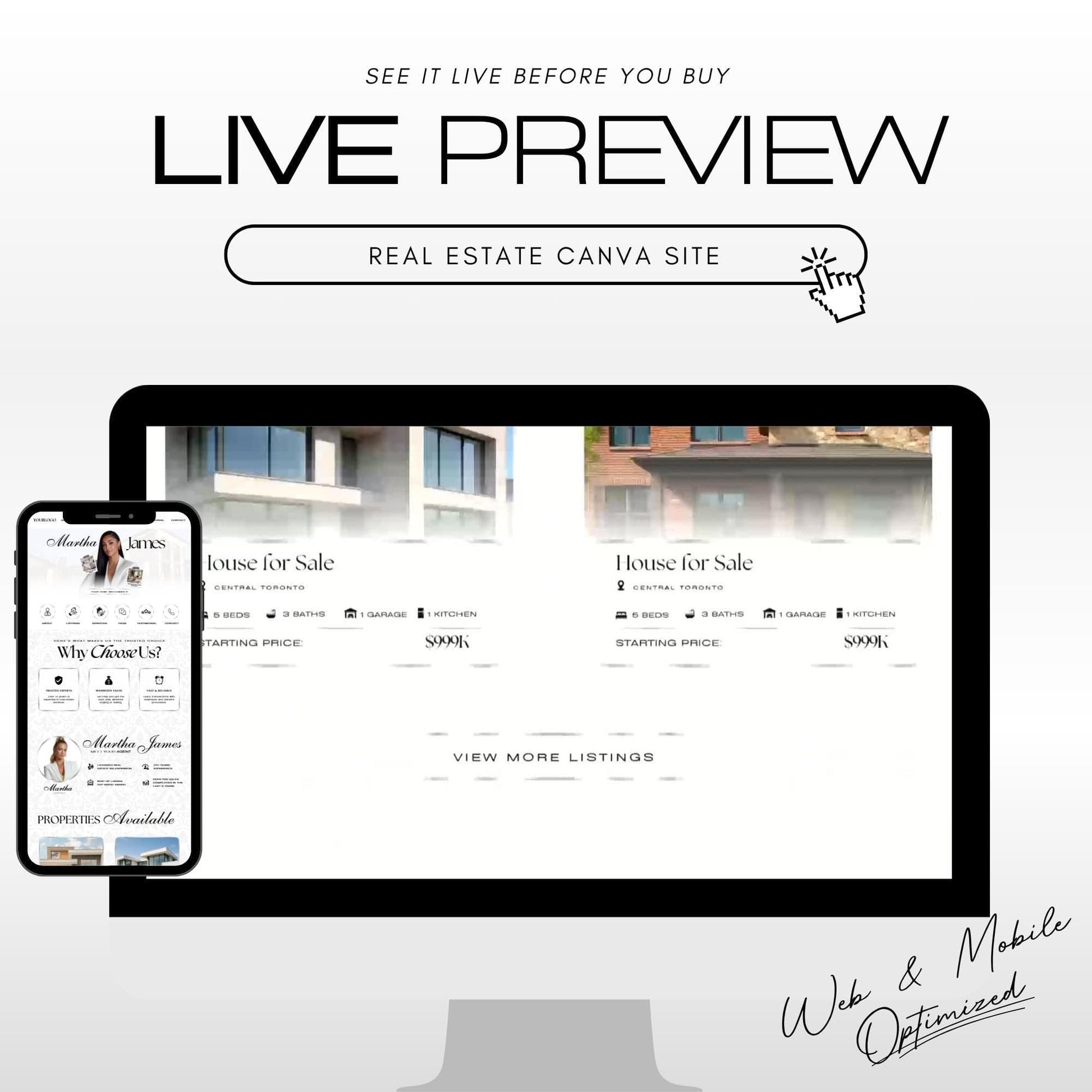Realtor Website Template Canva, Real Estate Landing Page Design, Property Listing, Open House & For Sale Website Templates