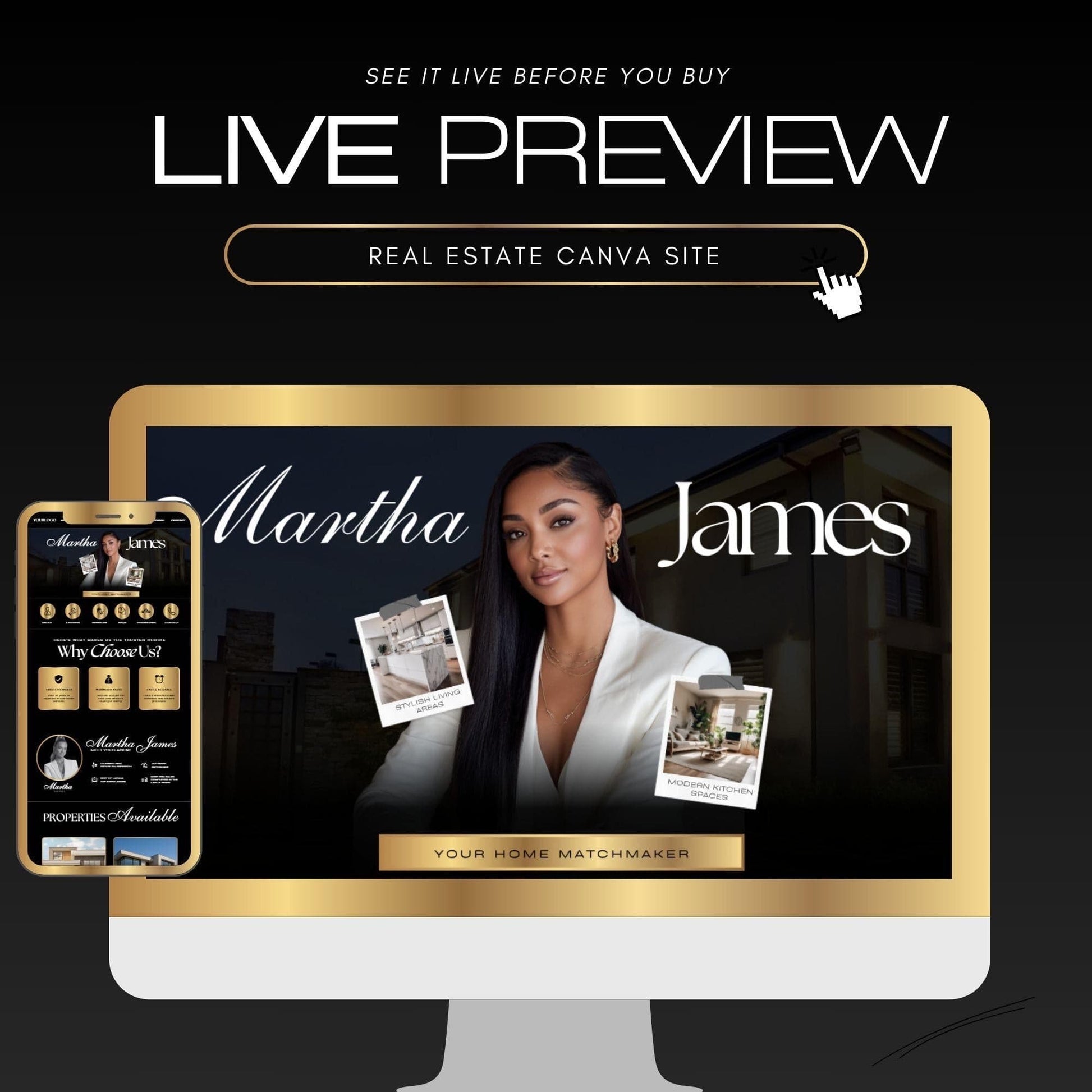 Real Estate Canva Website Template, Realtor Landing Page Design, Property Listing, For Sale & Just Listed Website Templates