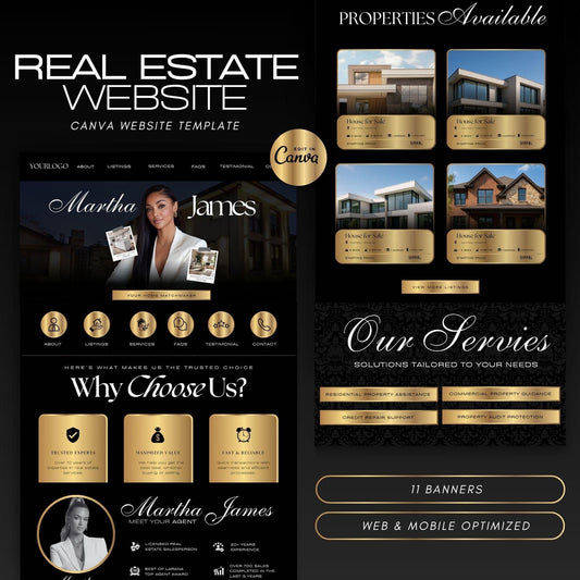 Real Estate Canva Website Template, Realtor Landing Page Design, Property Listing, For Sale & Just Listed Website Templates