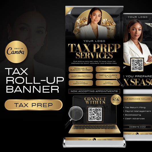 Tax Retractable Banners Editable Tax Prep Service Flyers, Tax Season Flyers, Income Tax Preparer Flyers, Accounting Services Flyers