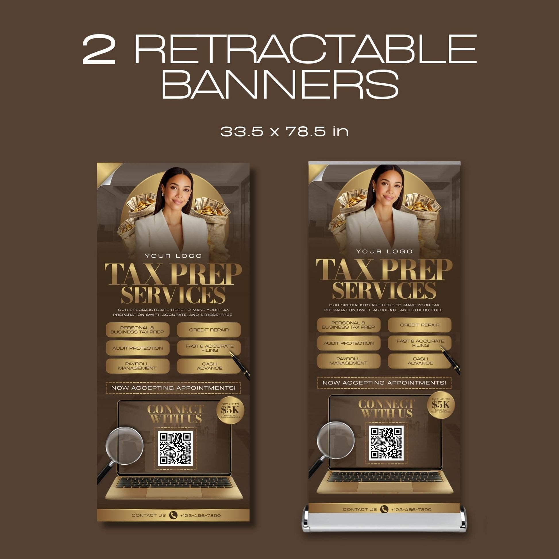 Tax Retractable Banners Editable Tax Prep Service Flyers, Tax Season Flyers, Income Tax Preparer Flyers, Accounting Services Flyers