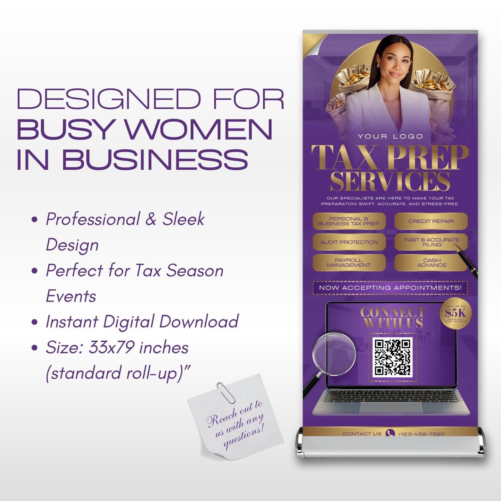 Tax Retractable Banners Editable Tax Prep Service Flyers, Tax Season Flyers, Income Tax Preparer Flyers, Accounting Services Flyers