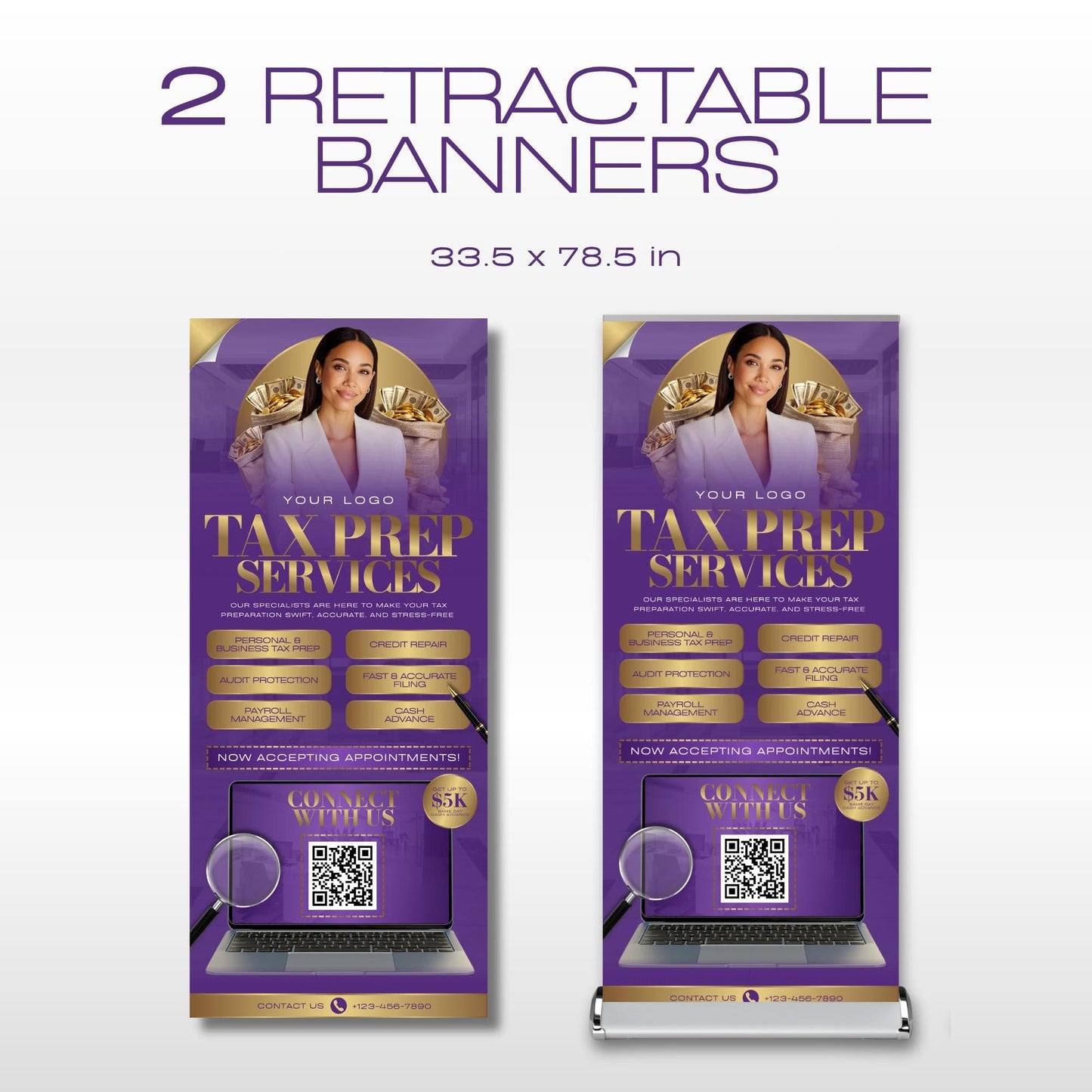 Tax Retractable Banners Editable Tax Prep Service Flyers, Tax Season Flyers, Income Tax Preparer Flyers, Accounting Services Flyers