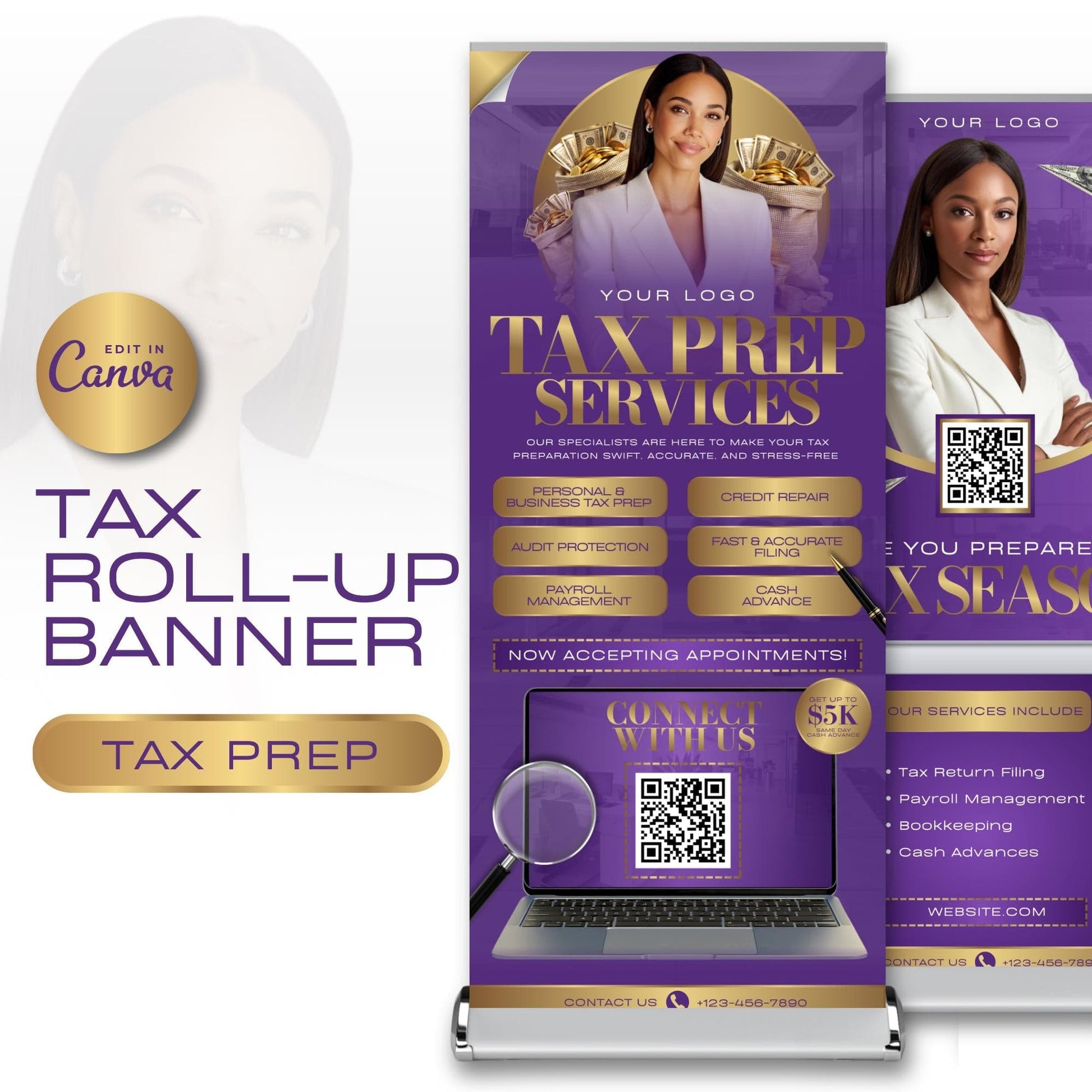 Tax Retractable Banners Editable Tax Prep Service Flyers, Tax Season Flyers, Income Tax Preparer Flyers, Accounting Services Flyers