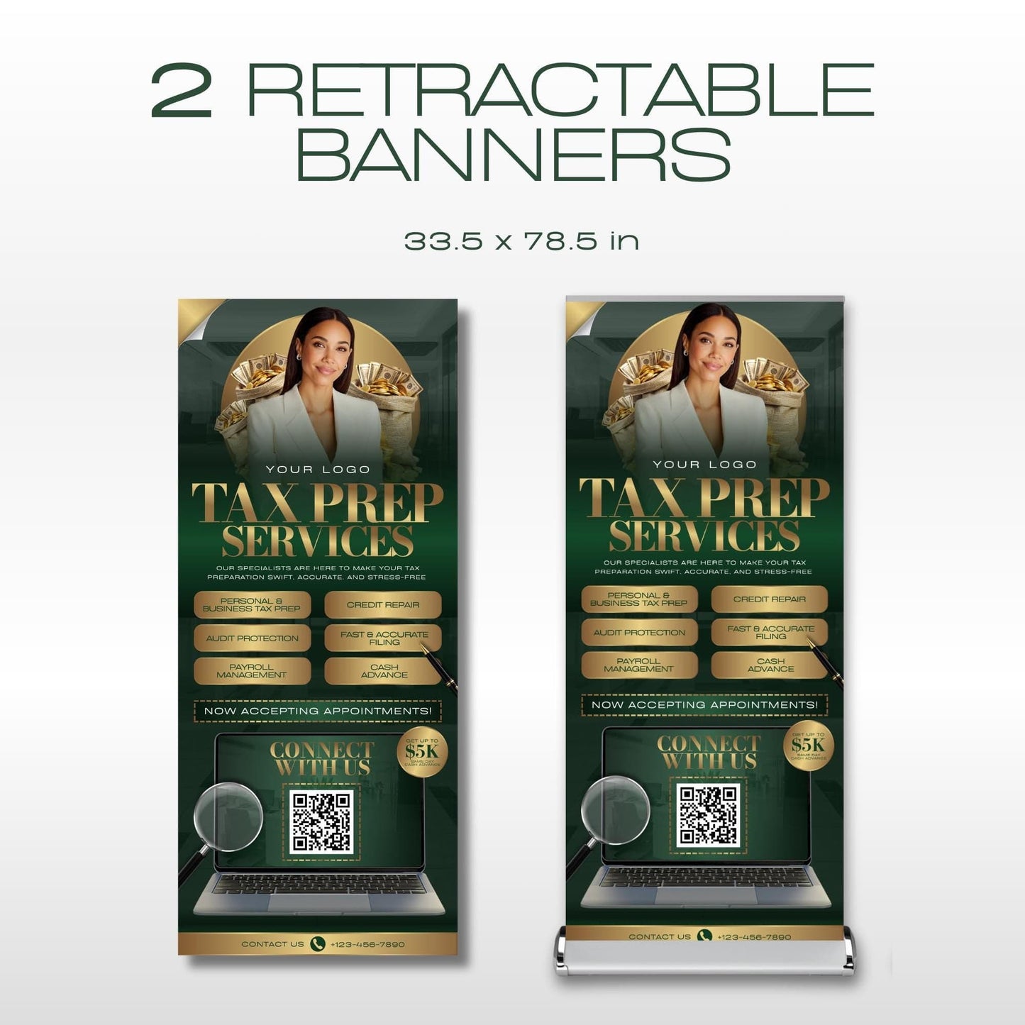 Tax Retractable Banners Editable Tax Prep Service Flyers, Tax Season Flyers, Income Tax Preparer Flyers, Accounting Services Flyers