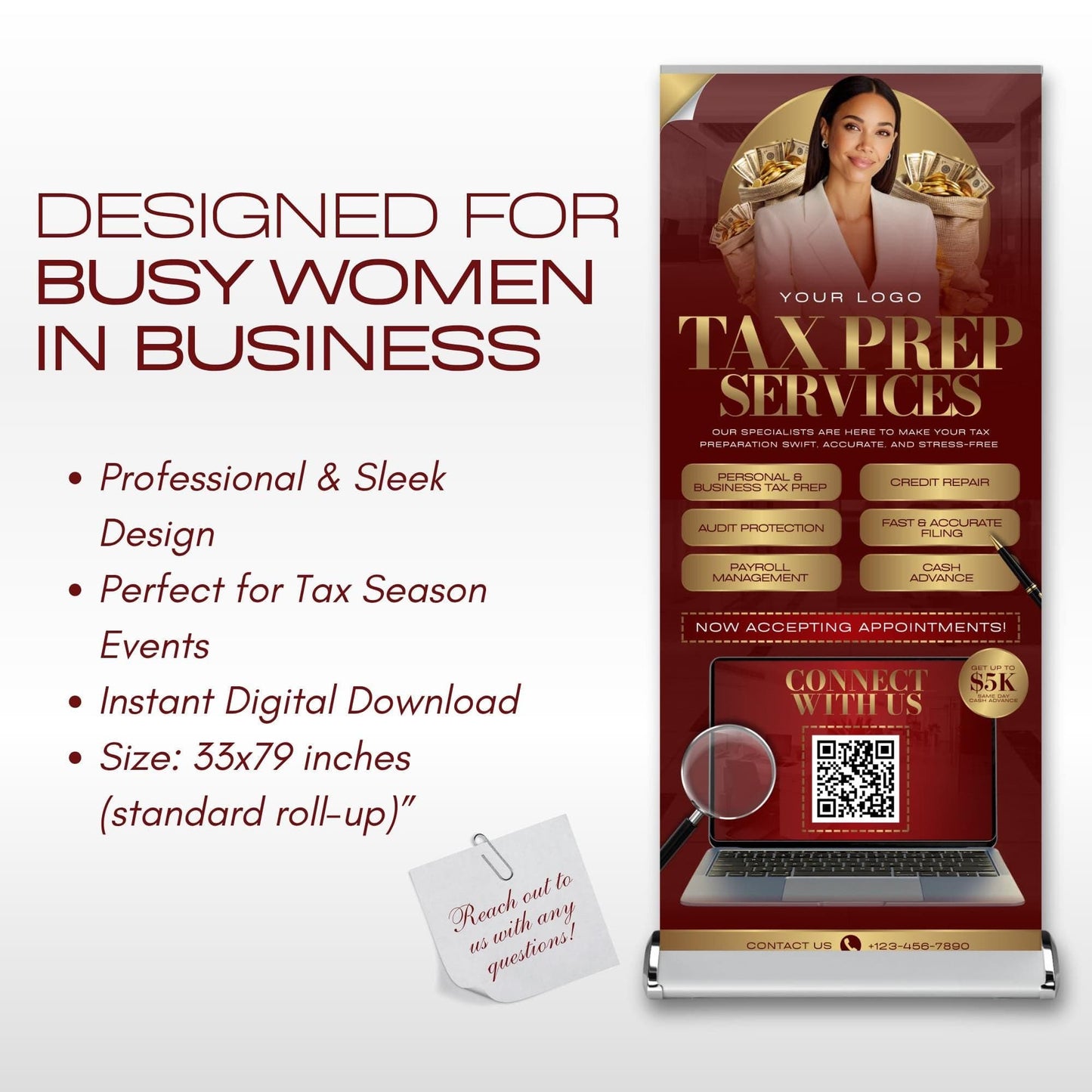 Tax Retractable Banners Editable Tax Prep Service Flyers, Tax Season Flyers, Income Tax Preparer Flyers, Accounting Services Flyers