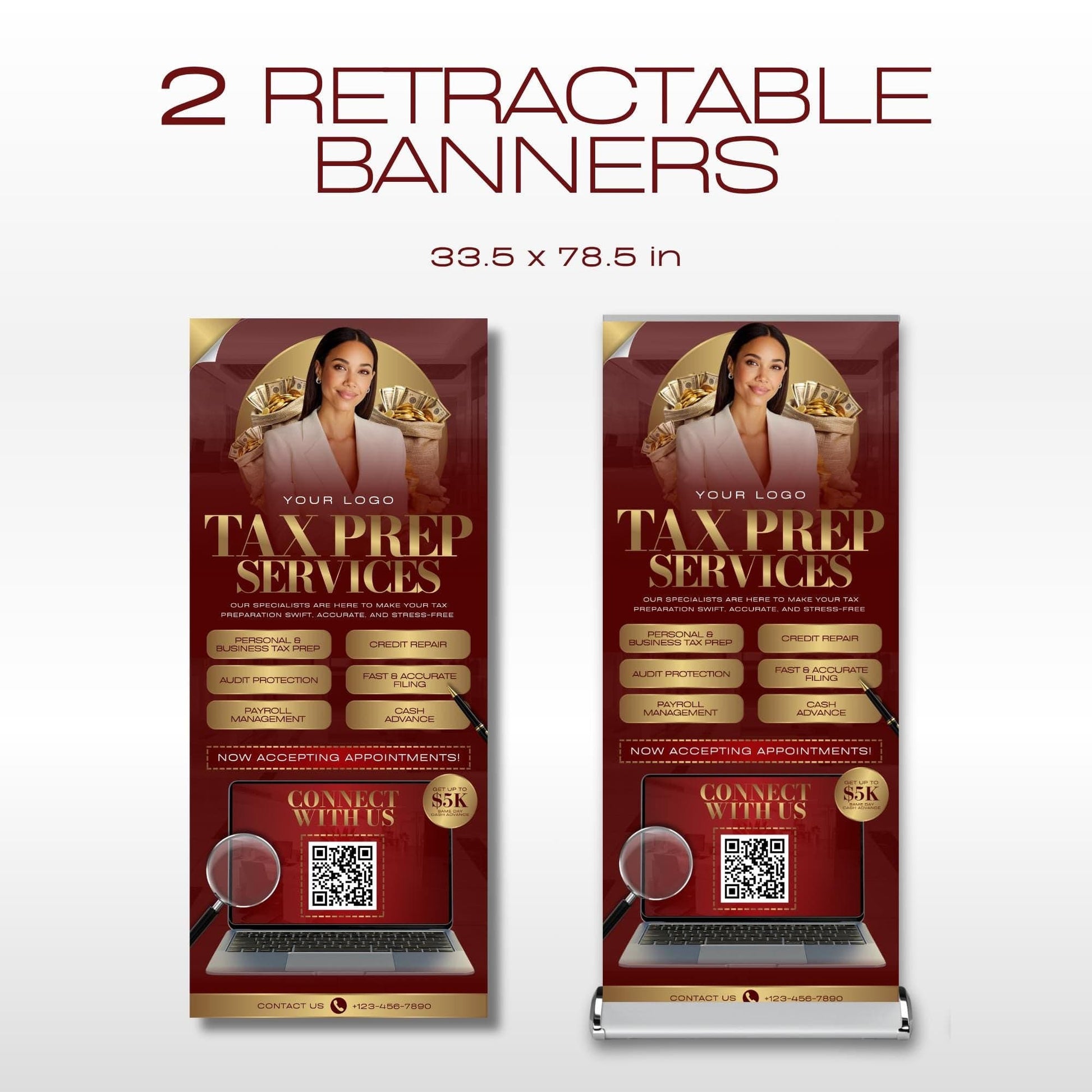 Tax Retractable Banners Editable Tax Prep Service Flyers, Tax Season Flyers, Income Tax Preparer Flyers, Accounting Services Flyers