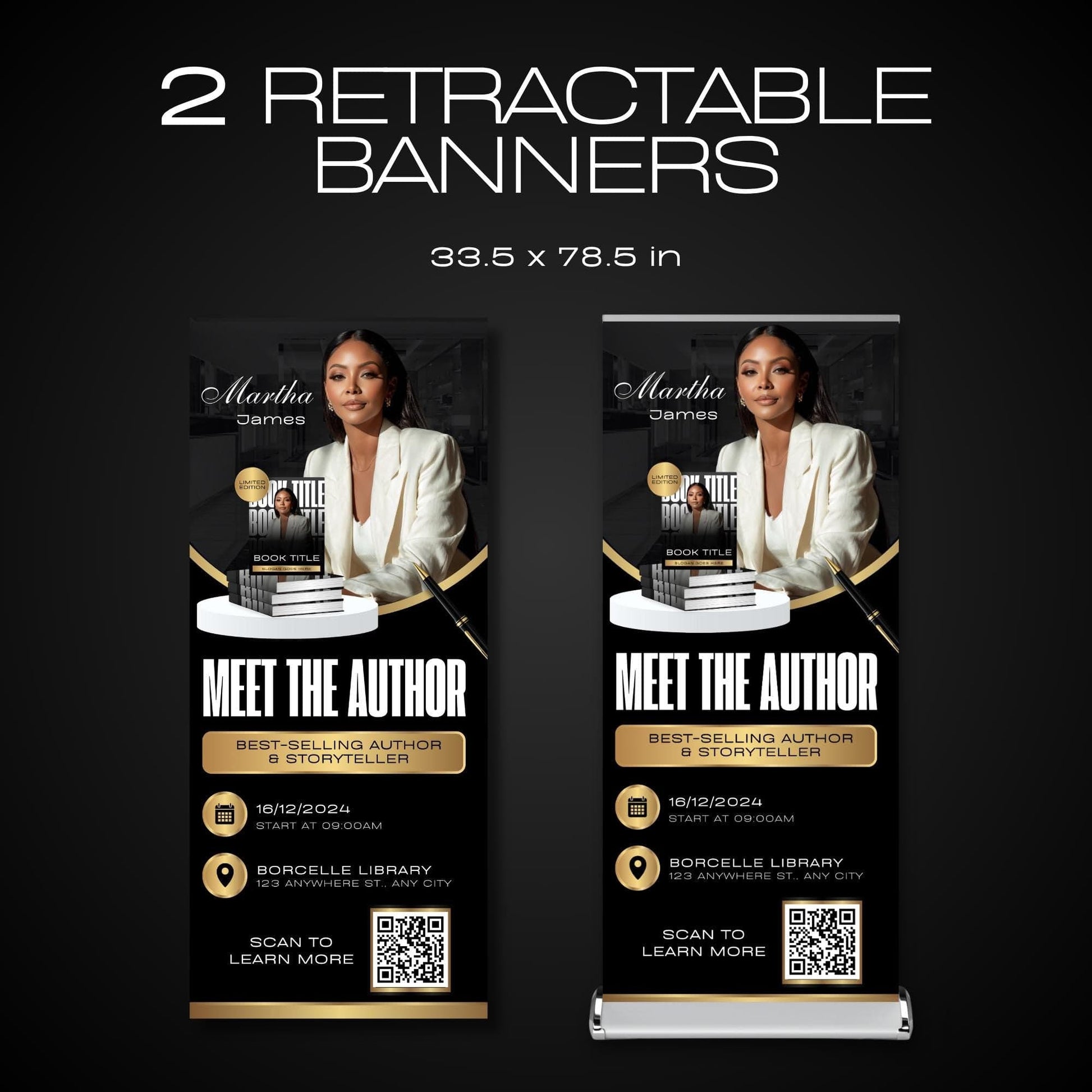 Author Retractable Banners Editable, Meet The Author, Author Book Launch Retractable, Editable Rollup Banner, Business Coaching Banner