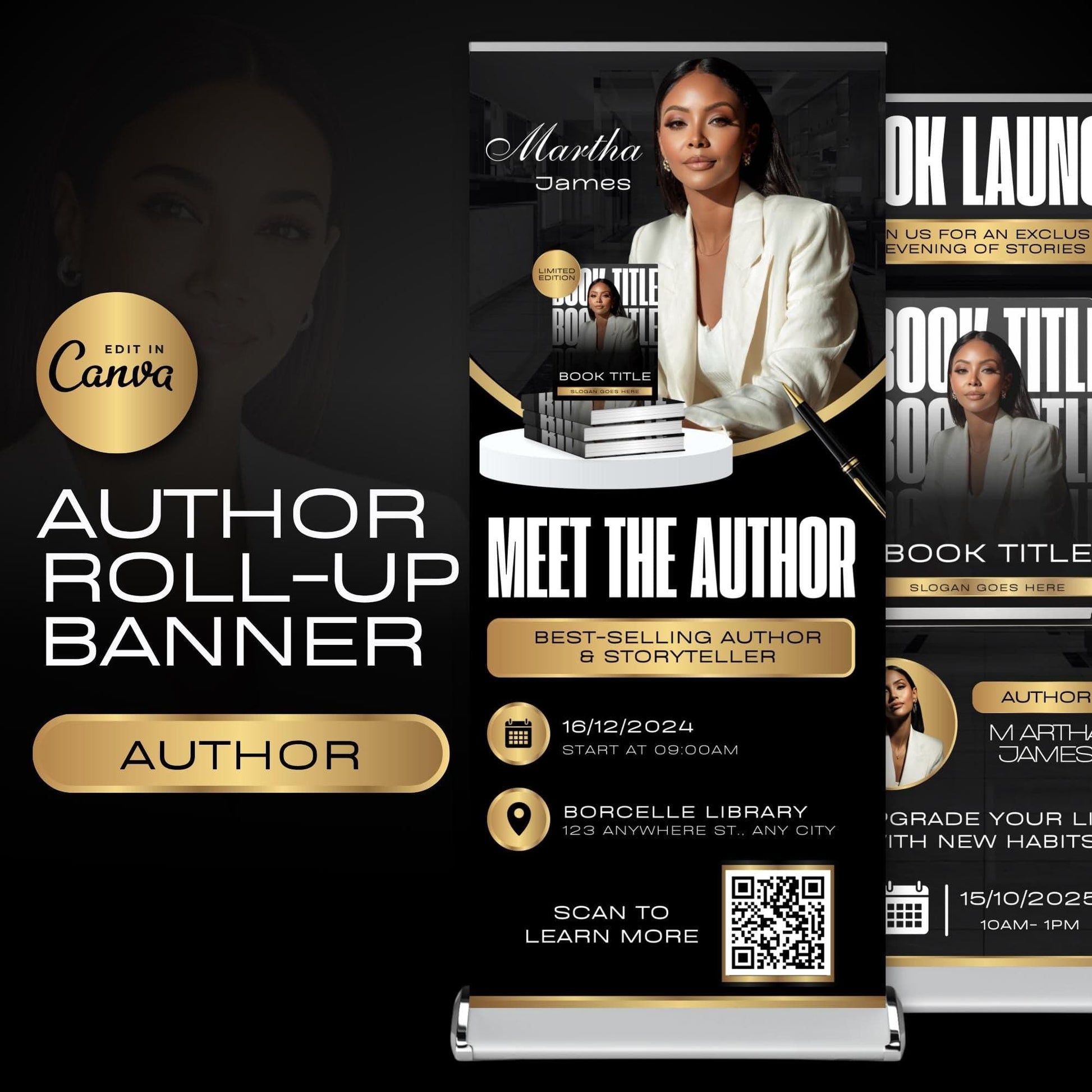 Author Retractable Banners Editable, Meet The Author, Author Book Launch Retractable, Editable Rollup Banner, Business Coaching Banner