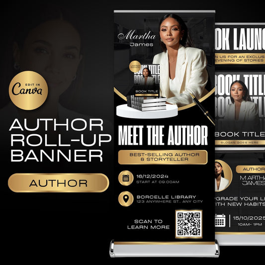 Author Retractable Banners Editable, Meet The Author, Author Book Launch Retractable, Editable Rollup Banner, Business Coaching Banner
