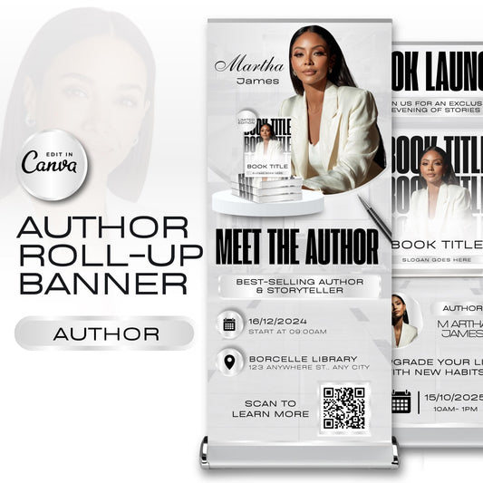 Author Retractable Banners Editable, Meet The Author, Author Book Launch Retractable, Editable Rollup Banner, Business Coaching Banner