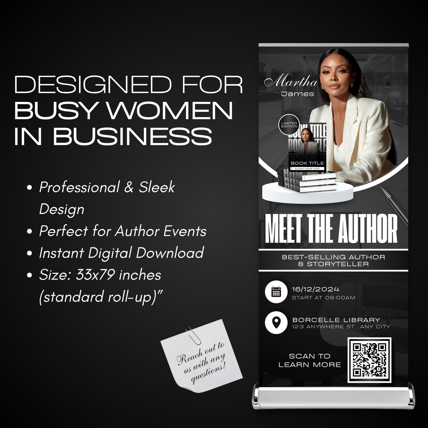 Author Retractable Banners Editable, Meet The Author, Author Book Launch Retractable, Editable Rollup Banner, Business Coaching Banner