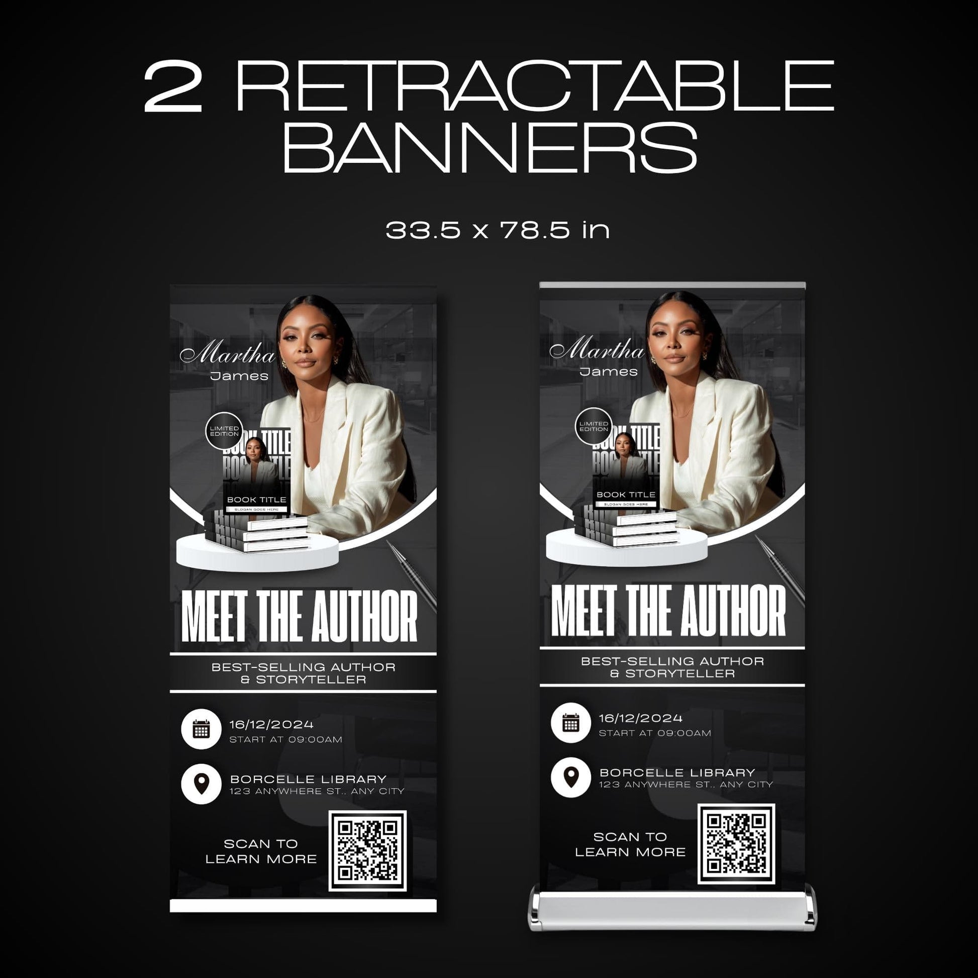 Author Retractable Banners Editable, Meet The Author, Author Book Launch Retractable, Editable Rollup Banner, Business Coaching Banner