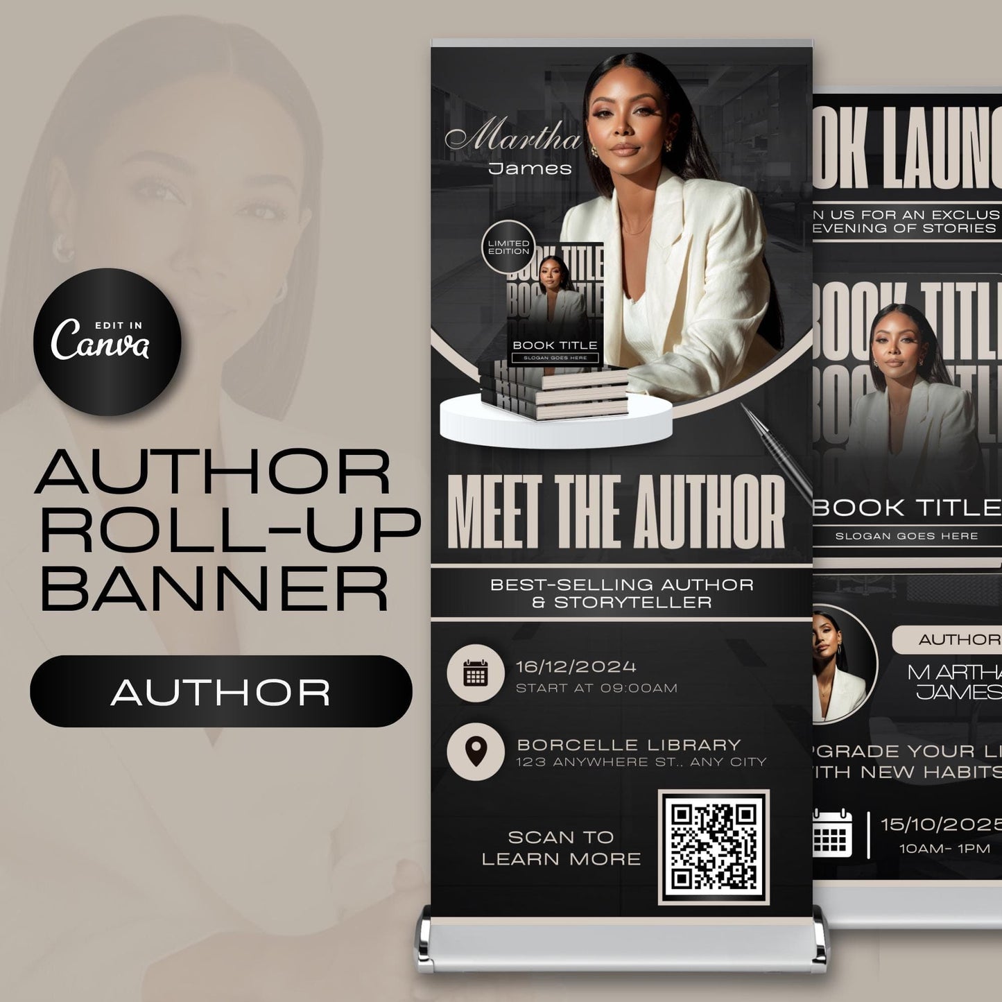 Author Retractable Banners Editable, Meet The Author, Author Book Launch Retractable, Editable Rollup Banner, Business Coaching Banner