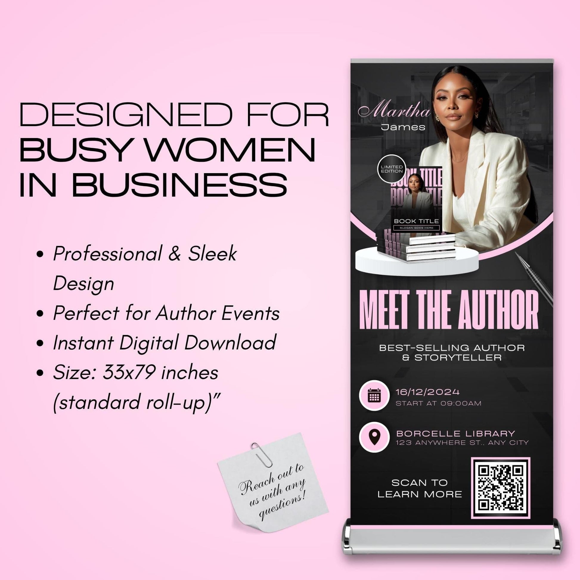Author Retractable Banners Editable, Meet The Author, Author Book Launch Retractable, Editable Rollup Banner, Business Coaching Banner