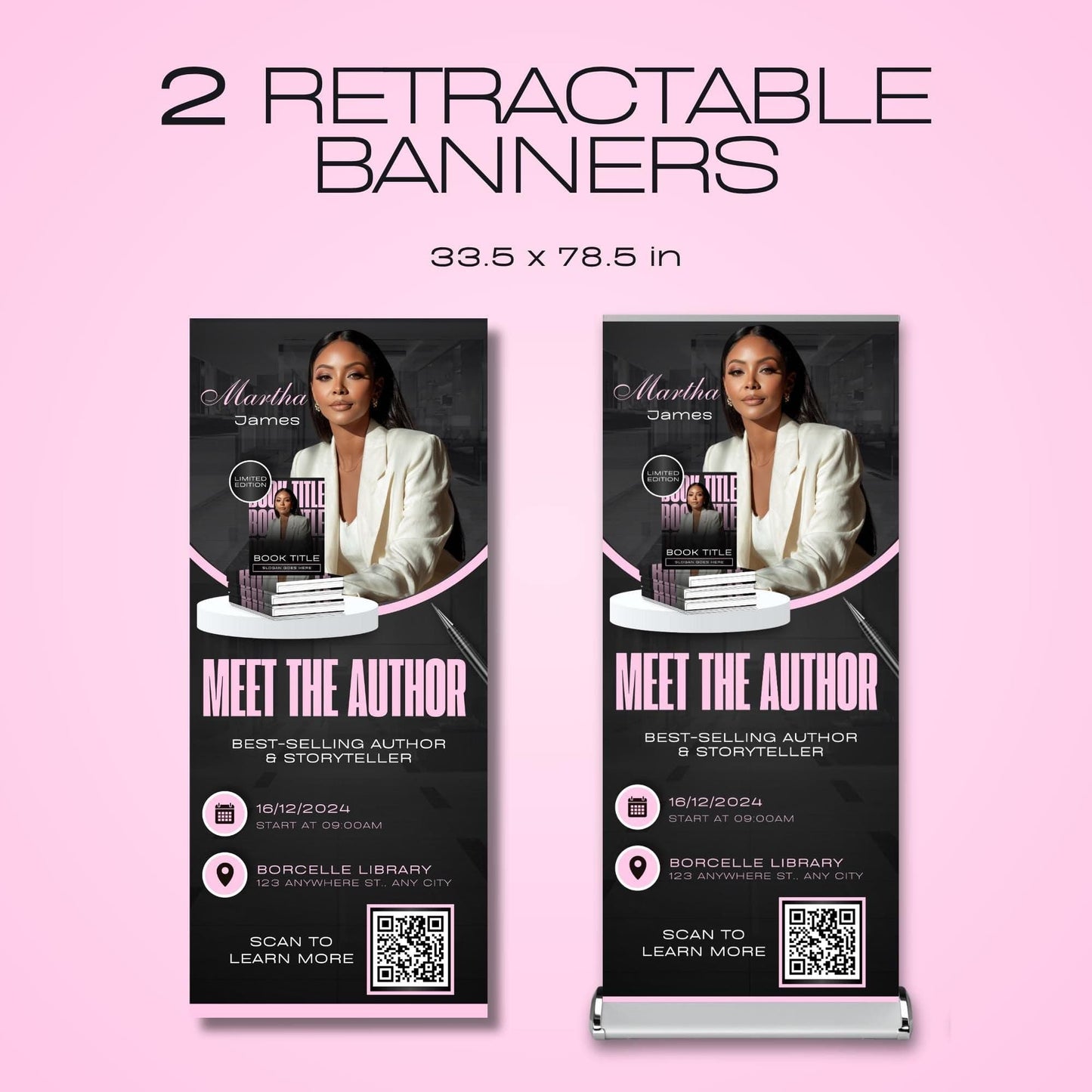 Author Retractable Banners Editable, Meet The Author, Author Book Launch Retractable, Editable Rollup Banner, Business Coaching Banner