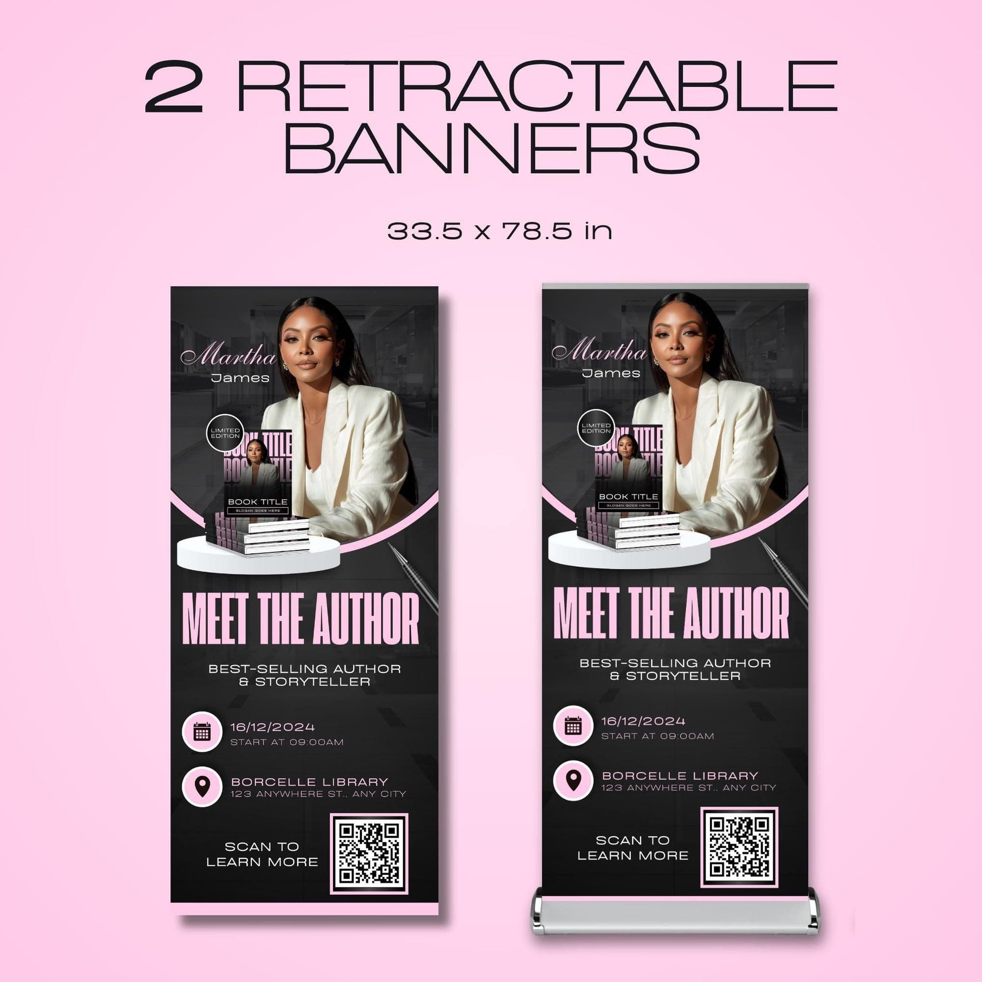 Author Retractable Banners Editable, Meet The Author, Author Book Launch Retractable, Editable Rollup Banner, Business Coaching Banner