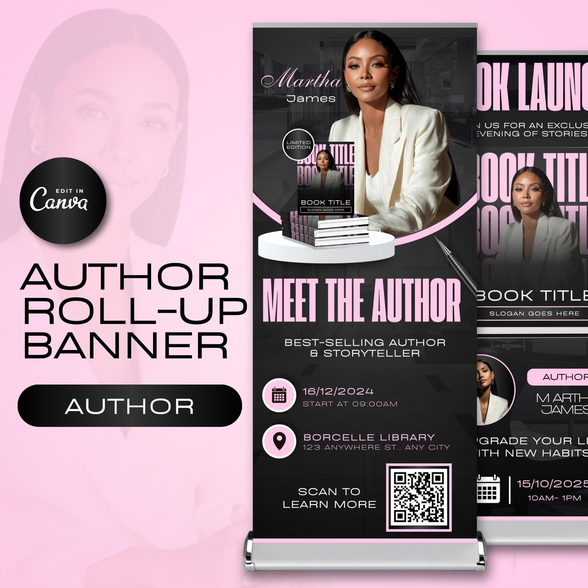 Author Retractable Banners Editable, Meet The Author, Author Book Launch Retractable, Editable Rollup Banner, Business Coaching Banner