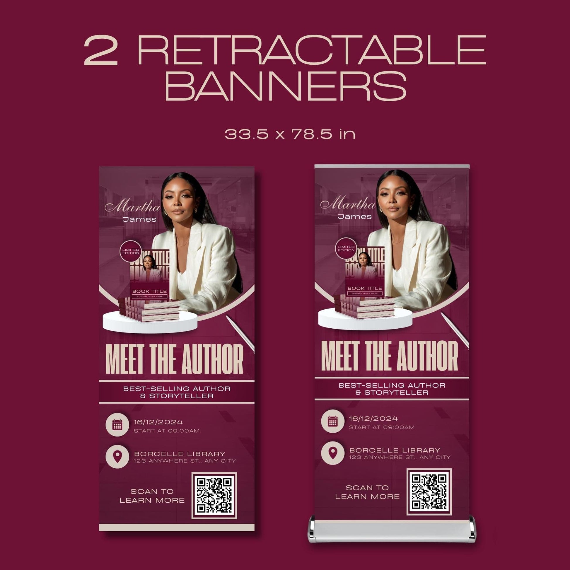 Author Retractable Banners Editable, Meet The Author, Author Book Launch Retractable, Editable Rollup Banner, Business Coaching Banner