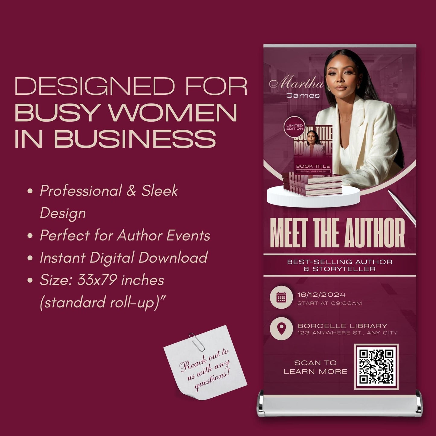Author Retractable Banners Editable, Meet The Author, Author Book Launch Retractable, Editable Rollup Banner, Business Coaching Banner