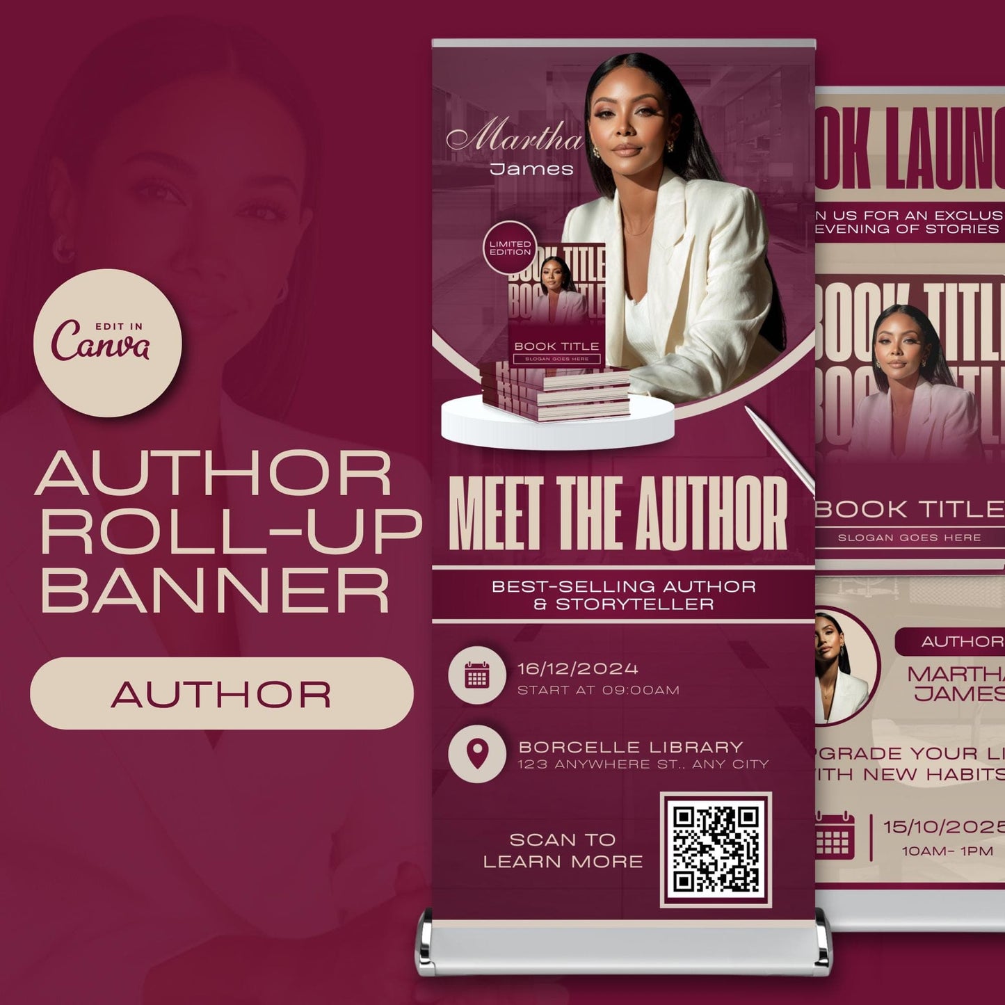 Author Retractable Banners Editable, Meet The Author, Author Book Launch Retractable, Editable Rollup Banner, Business Coaching Banner