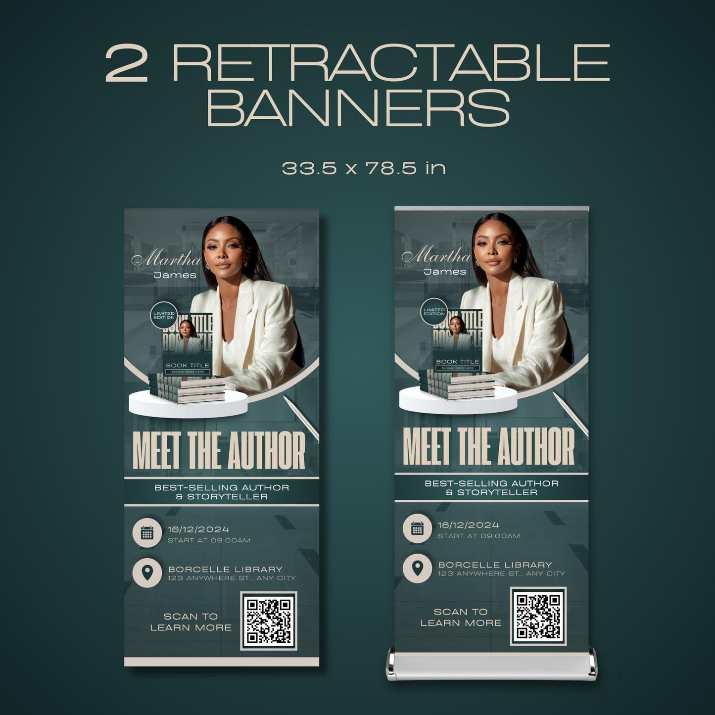 Author Retractable Banners Editable, Meet The Author, Author Book Launch Retractable, Editable Rollup Banner, Business Coaching Banner