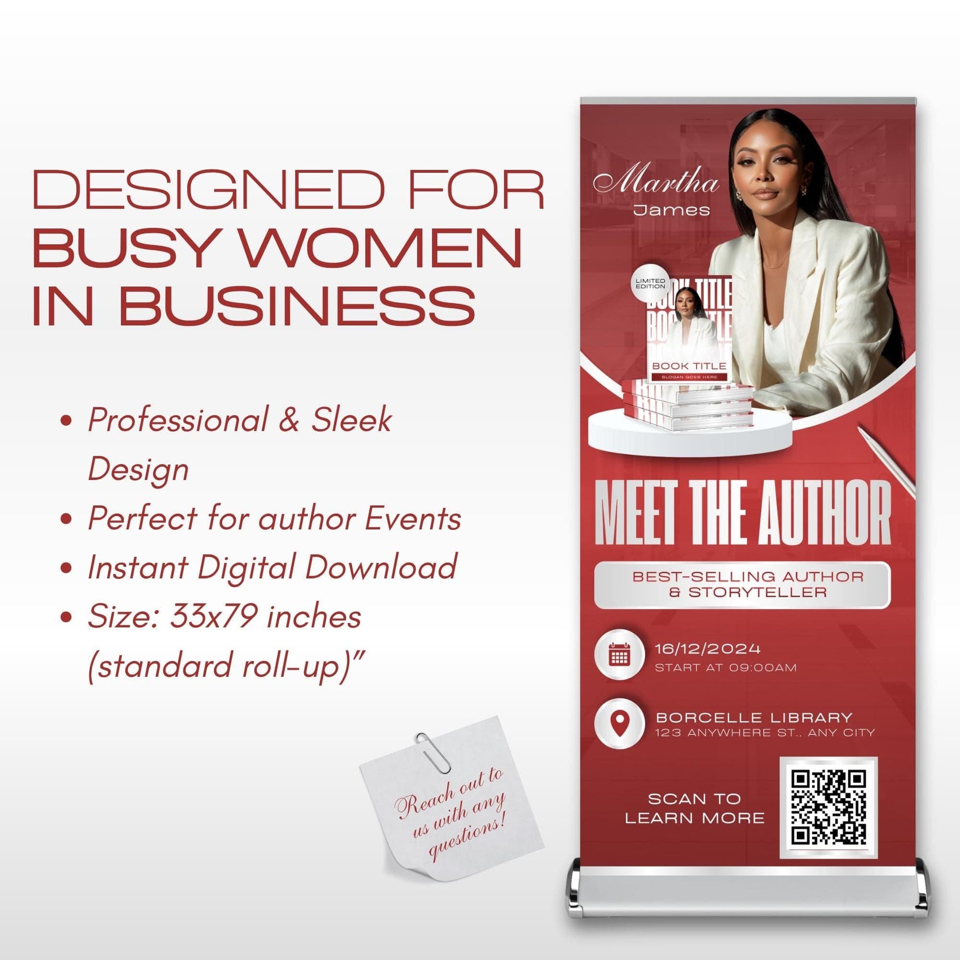 Author Retractable Banners Editable, Meet The Author, Author Book Launch Retractable, Editable Rollup Banner, Business Coaching Banner