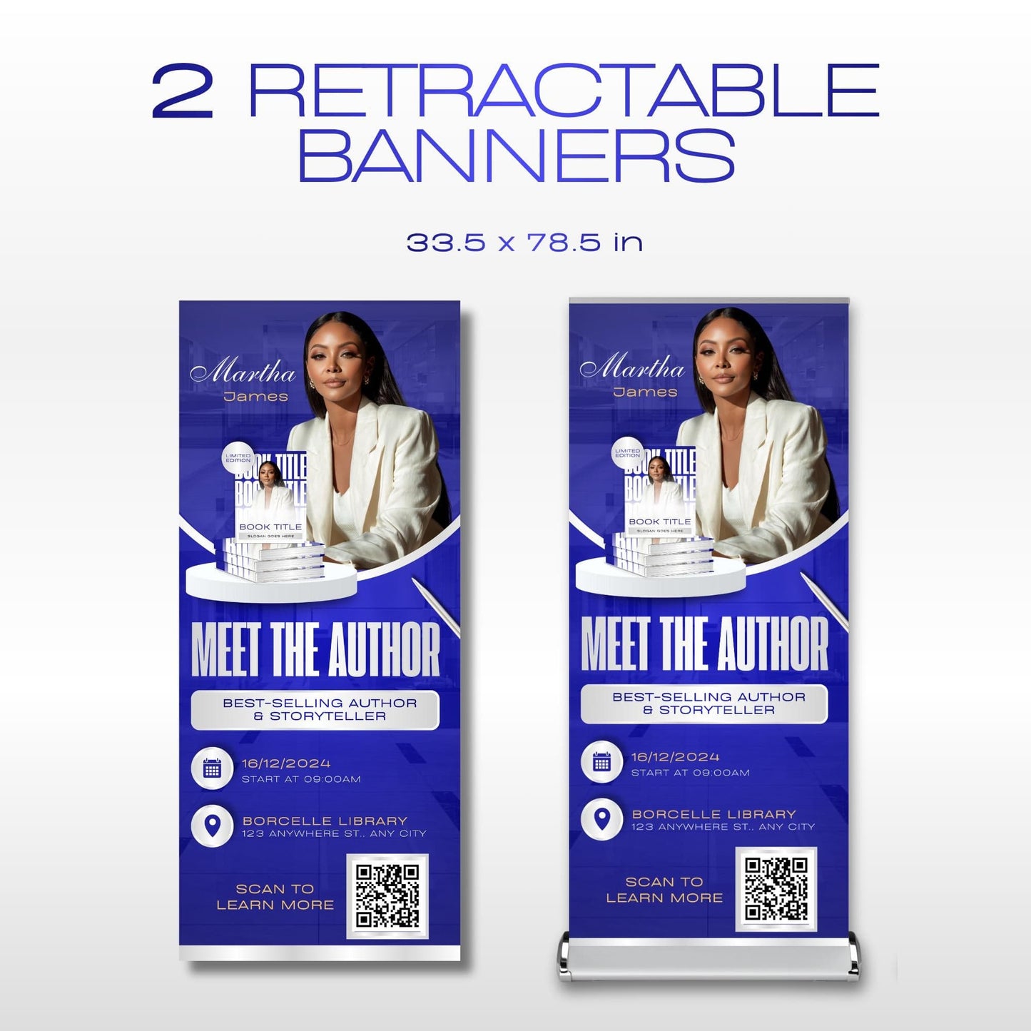 Author Retractable Banners Editable, Meet The Author, Author Book Launch Retractable, Editable Rollup Banner, Business Coaching Banner