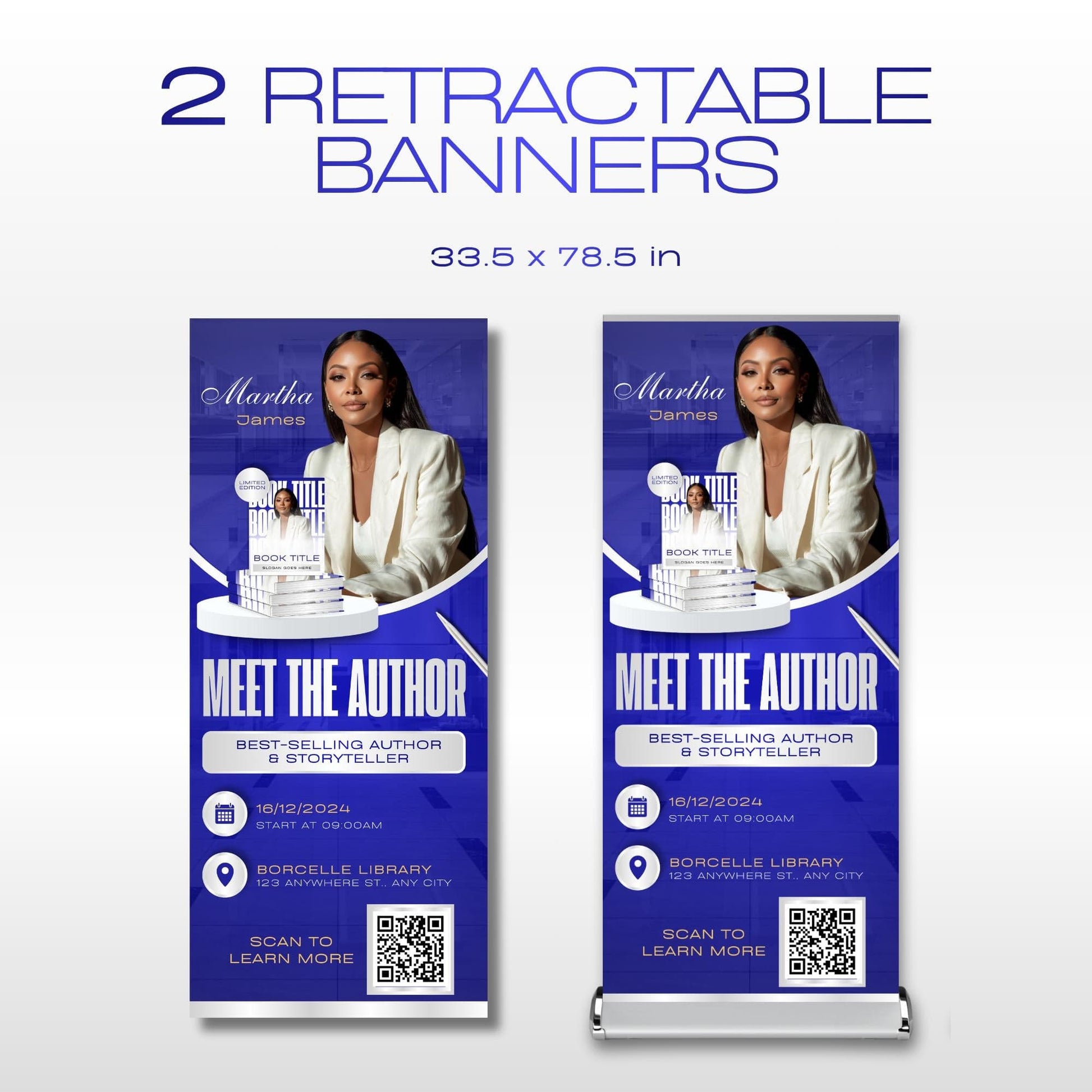 Author Retractable Banners Editable, Meet The Author, Author Book Launch Retractable, Editable Rollup Banner, Business Coaching Banner