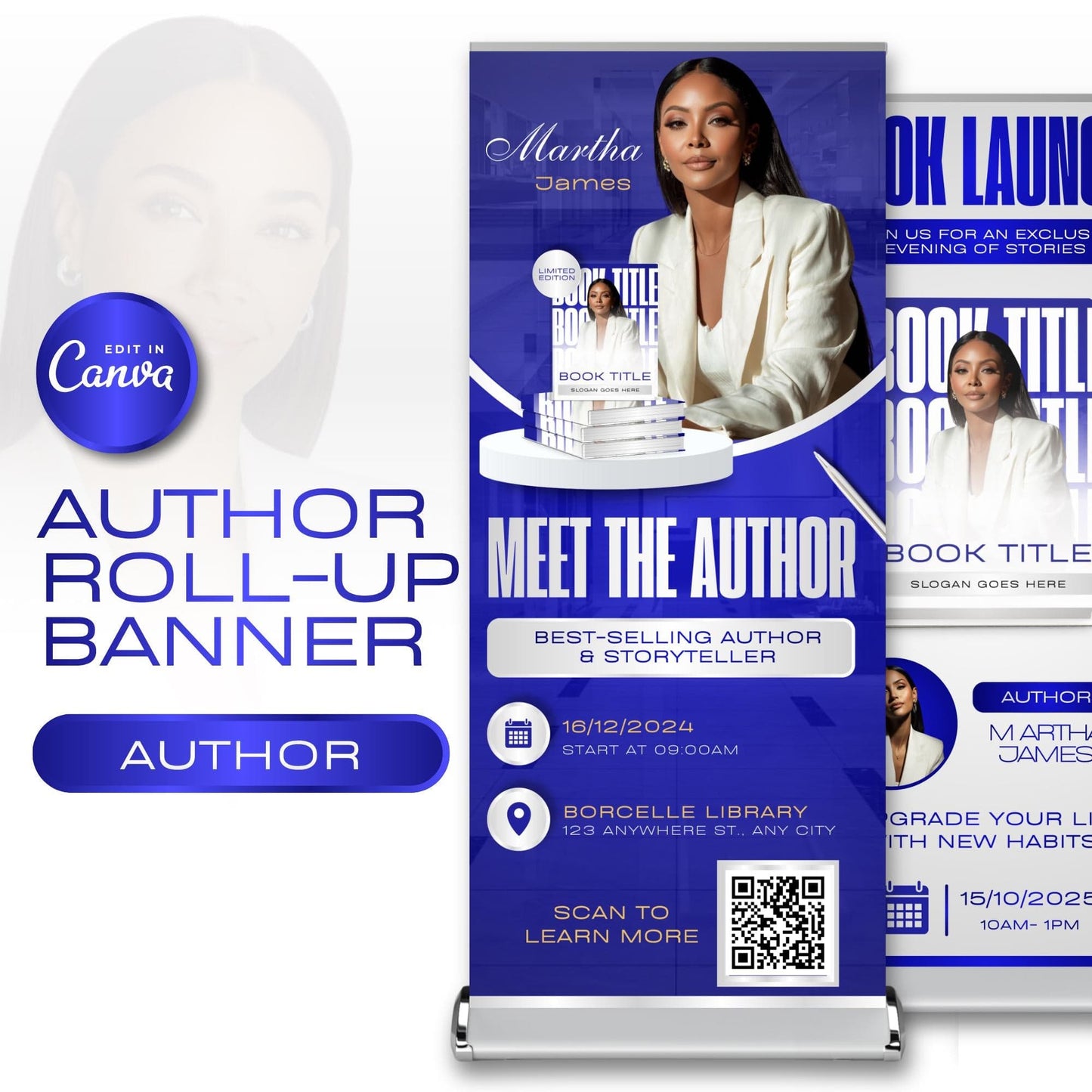 Author Retractable Banners Editable, Meet The Author, Author Book Launch Retractable, Editable Rollup Banner, Business Coaching Banner