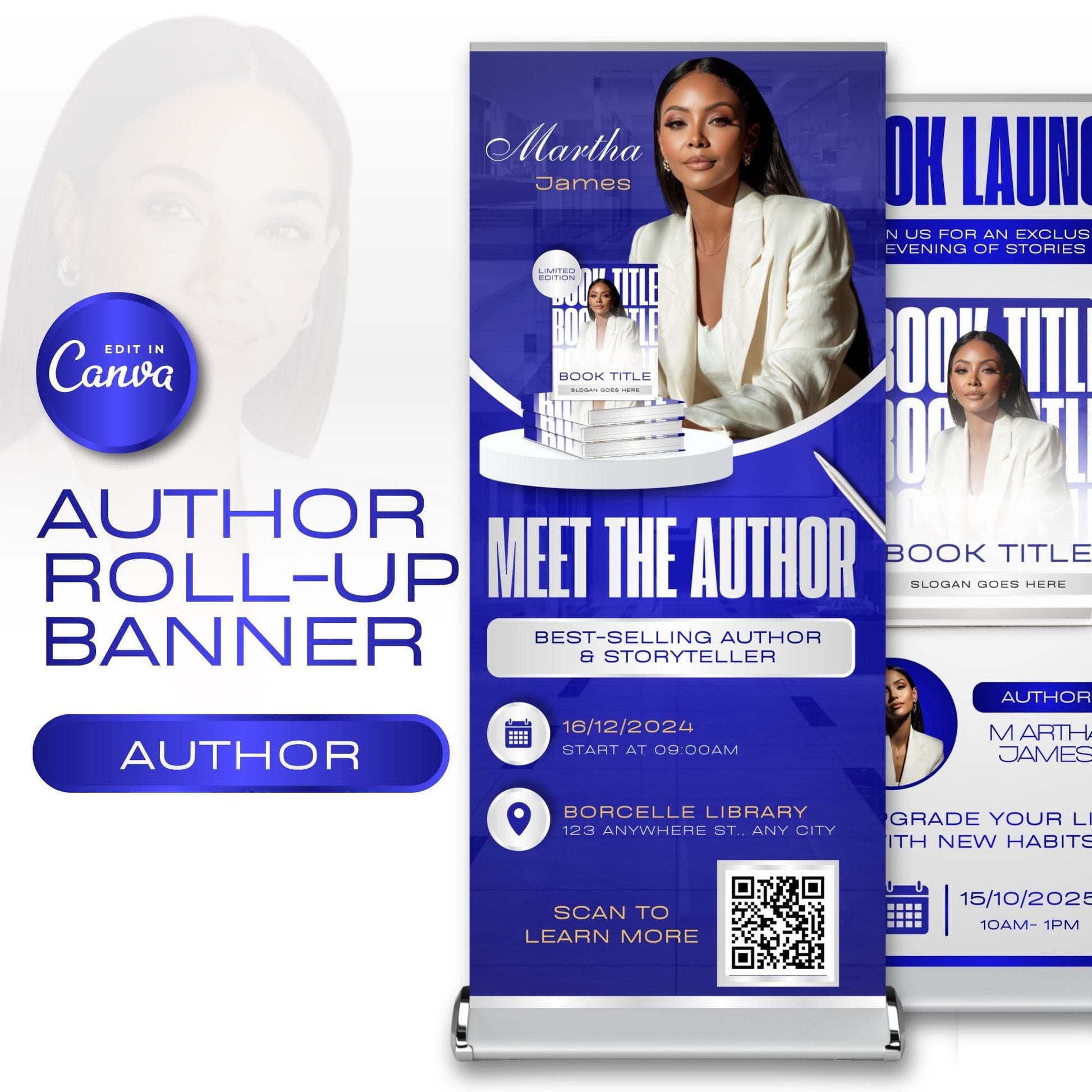 Author Retractable Banners Editable, Meet The Author, Author Book Launch Retractable, Editable Rollup Banner, Business Coaching Banner