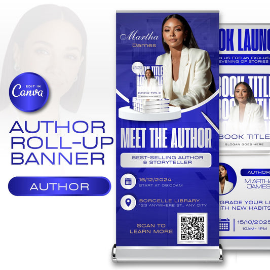 Author Retractable Banners Editable, Meet The Author, Author Book Launch Retractable, Editable Rollup Banner, Business Coaching Banner