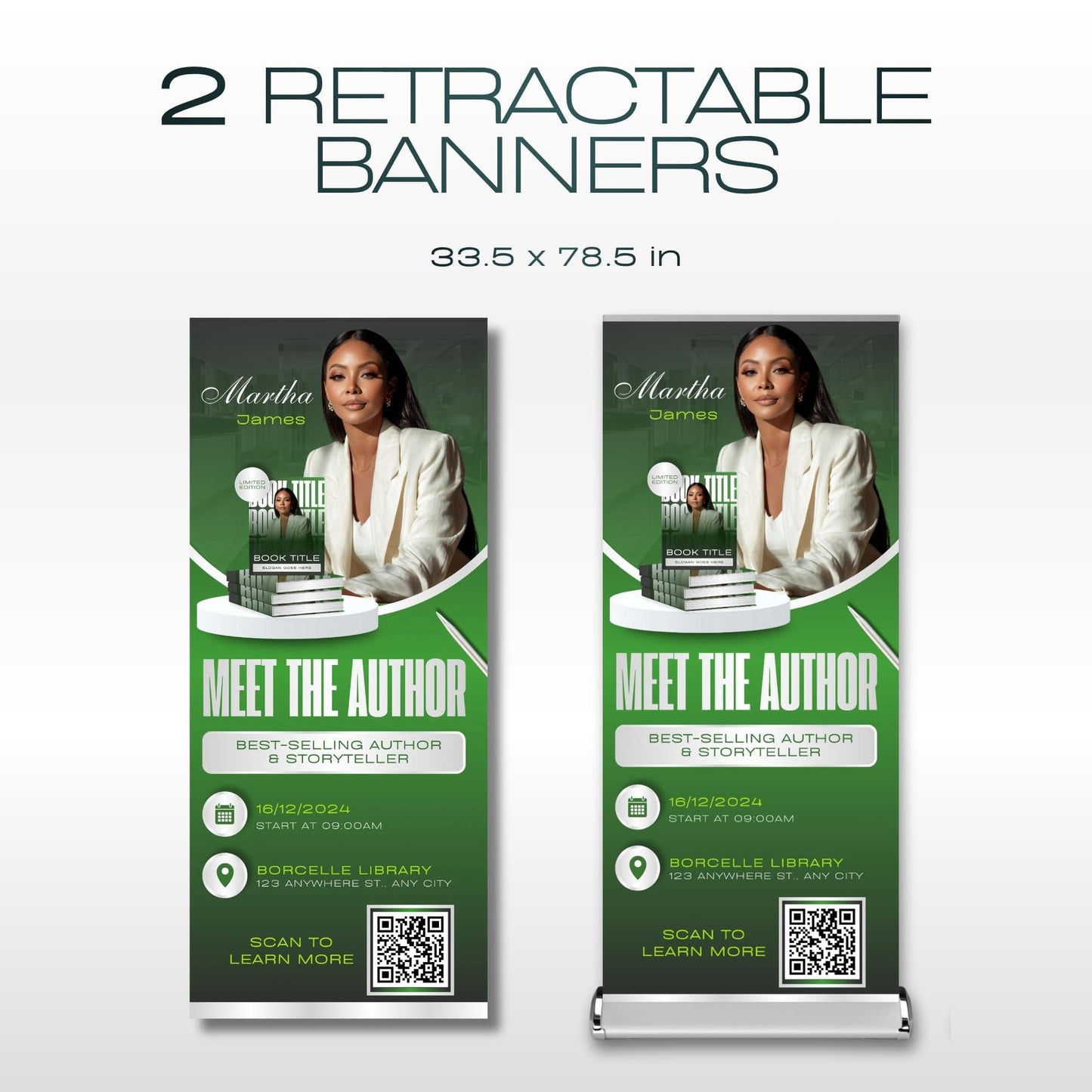 Author Retractable Banners Editable, Meet The Author, Author Book Launch Retractable, Editable Rollup Banner, Business Coaching Banner